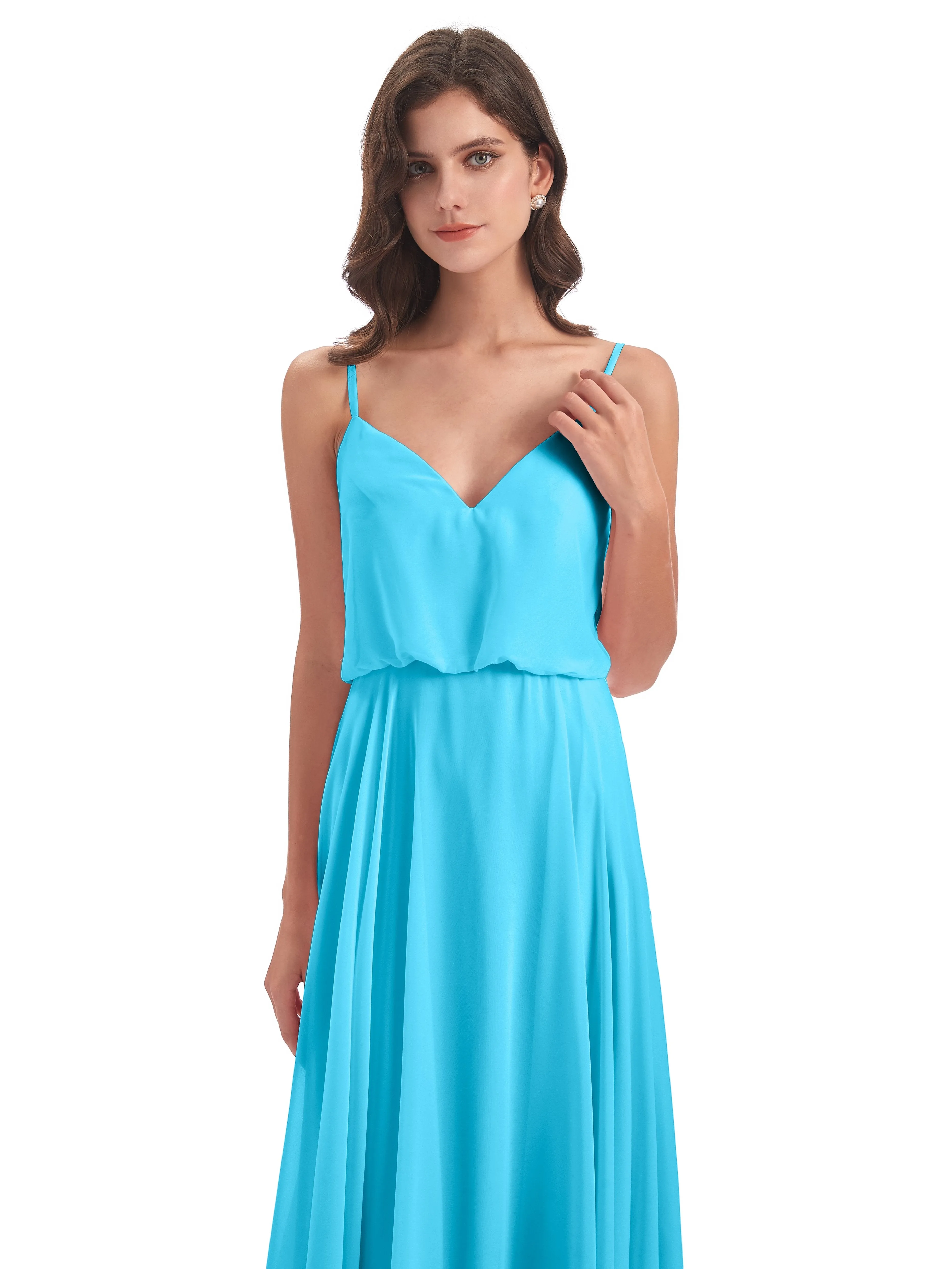 Nancy Casual Spaghetti Straps Long Chiffon Bridesmaid Dresses