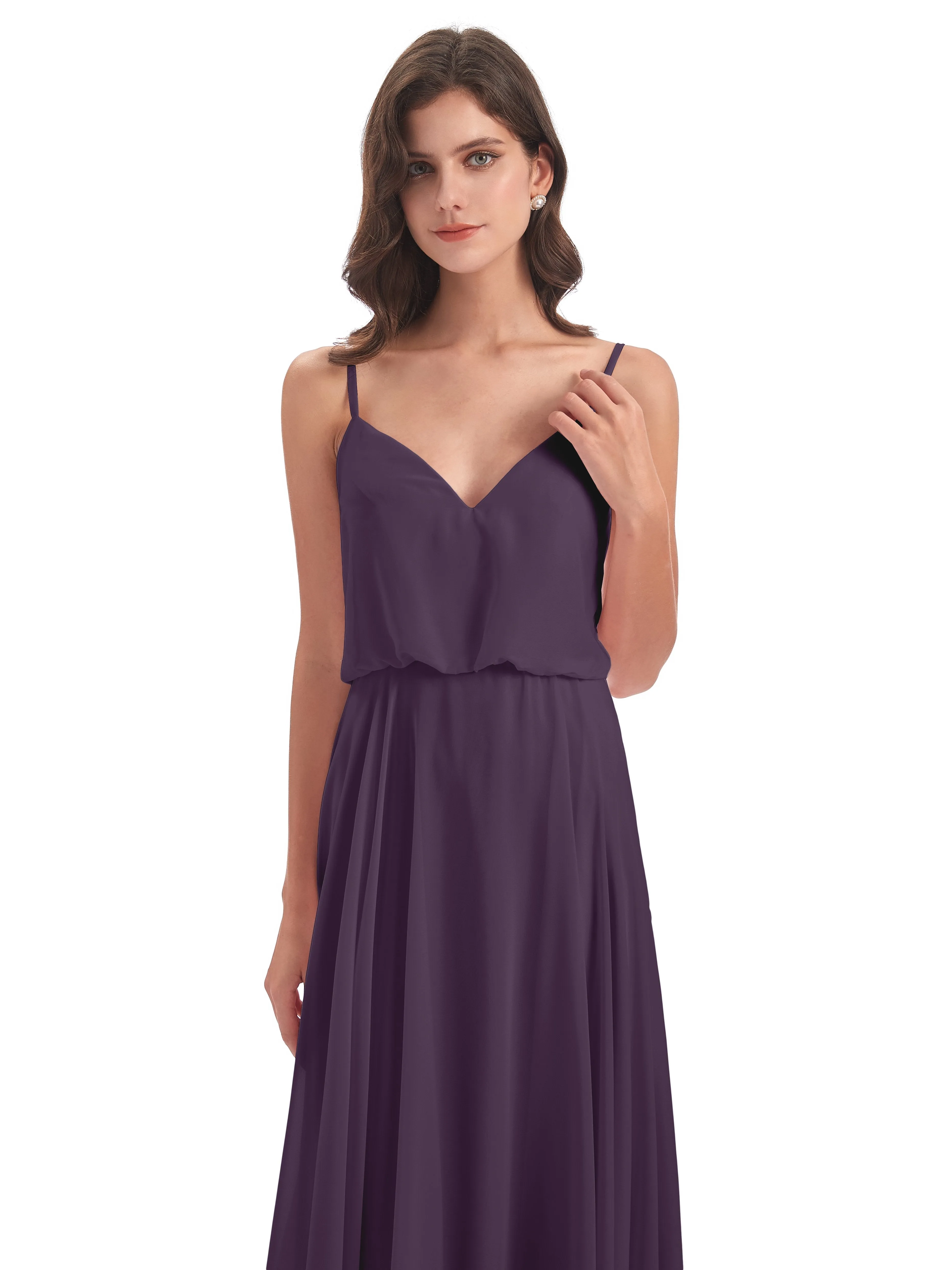 Nancy Casual Spaghetti Straps Long Chiffon Bridesmaid Dresses