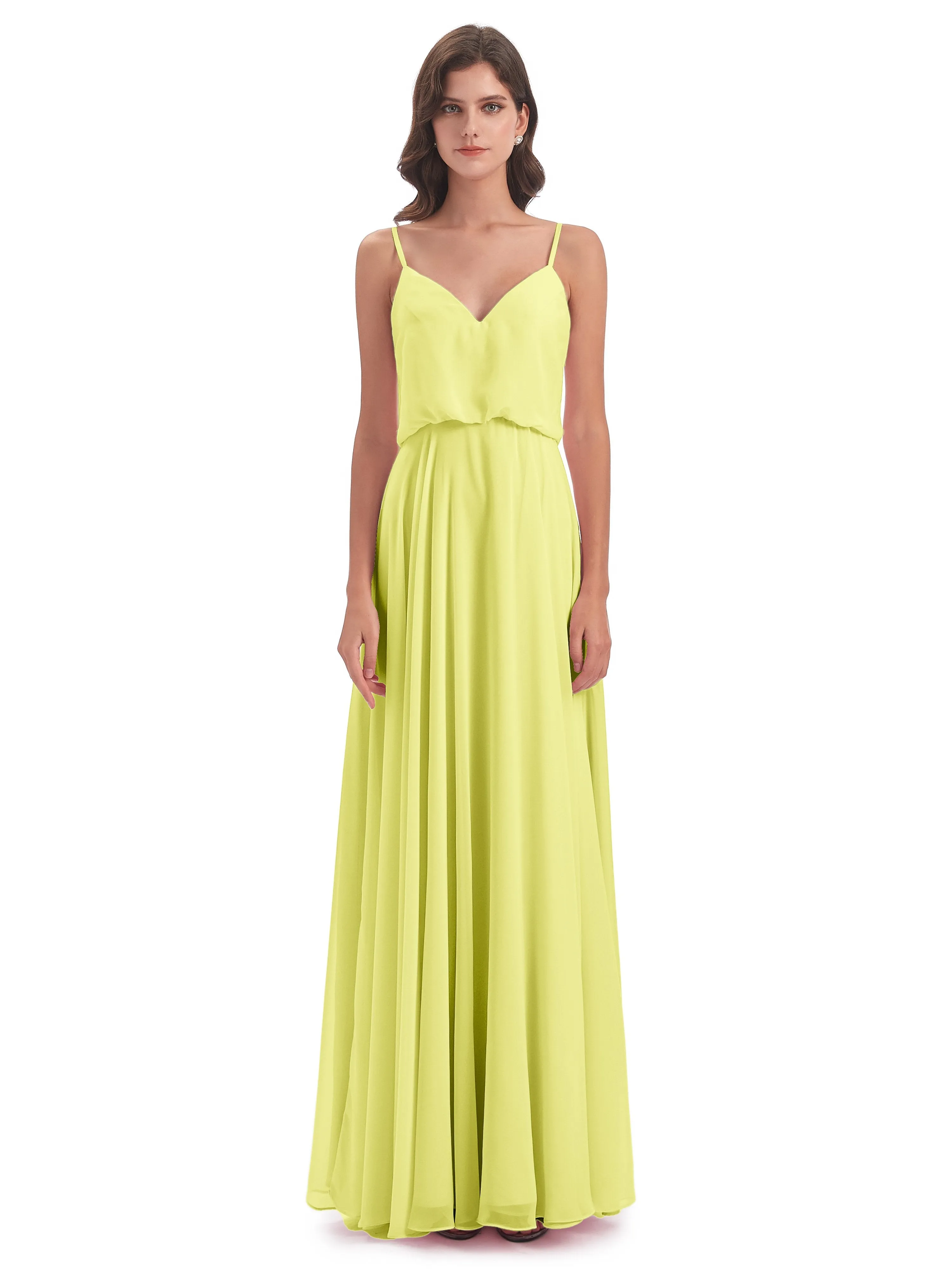 Nancy Casual Spaghetti Straps Long Chiffon Bridesmaid Dresses