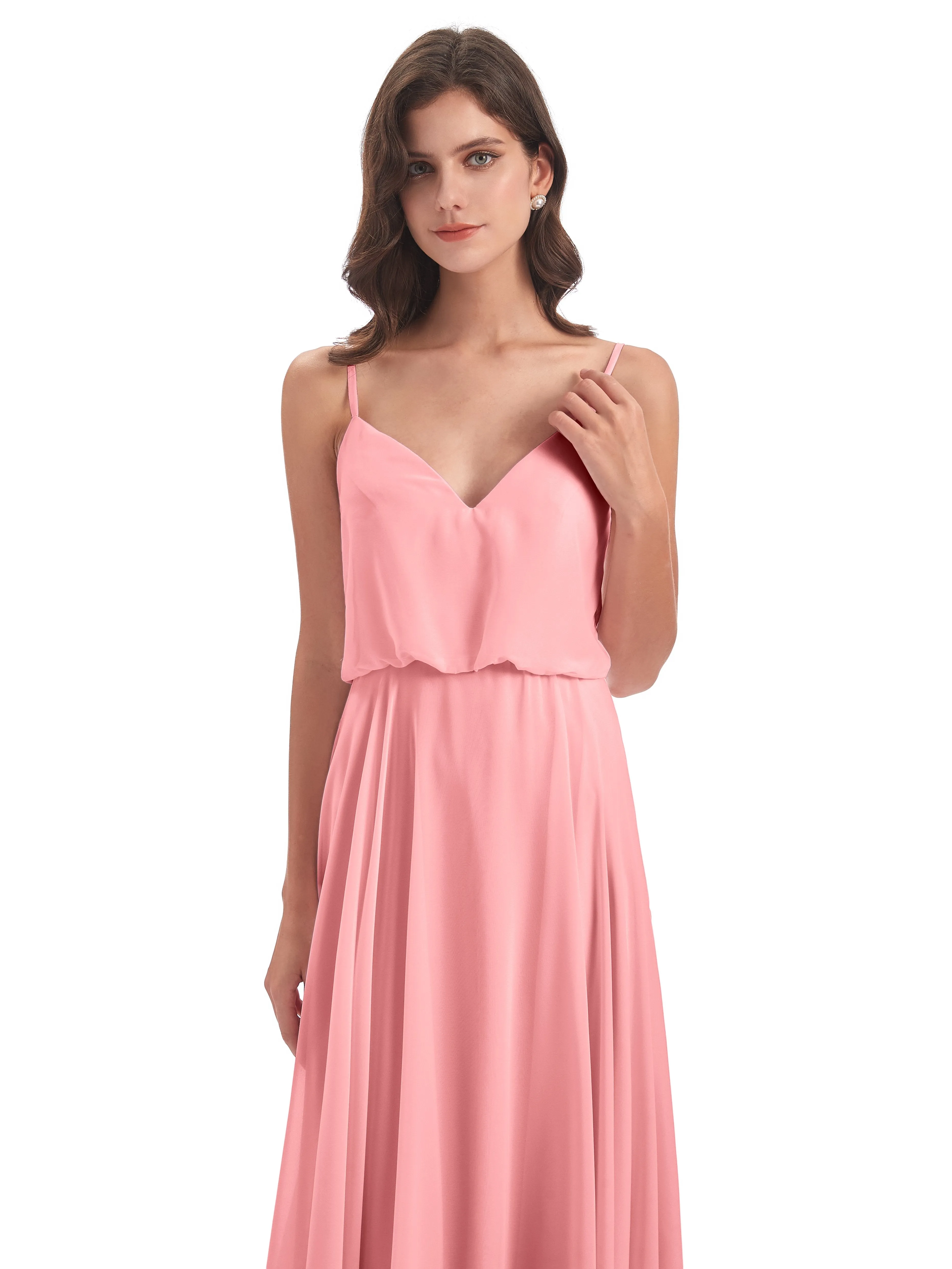 Nancy Casual Spaghetti Straps Long Chiffon Bridesmaid Dresses