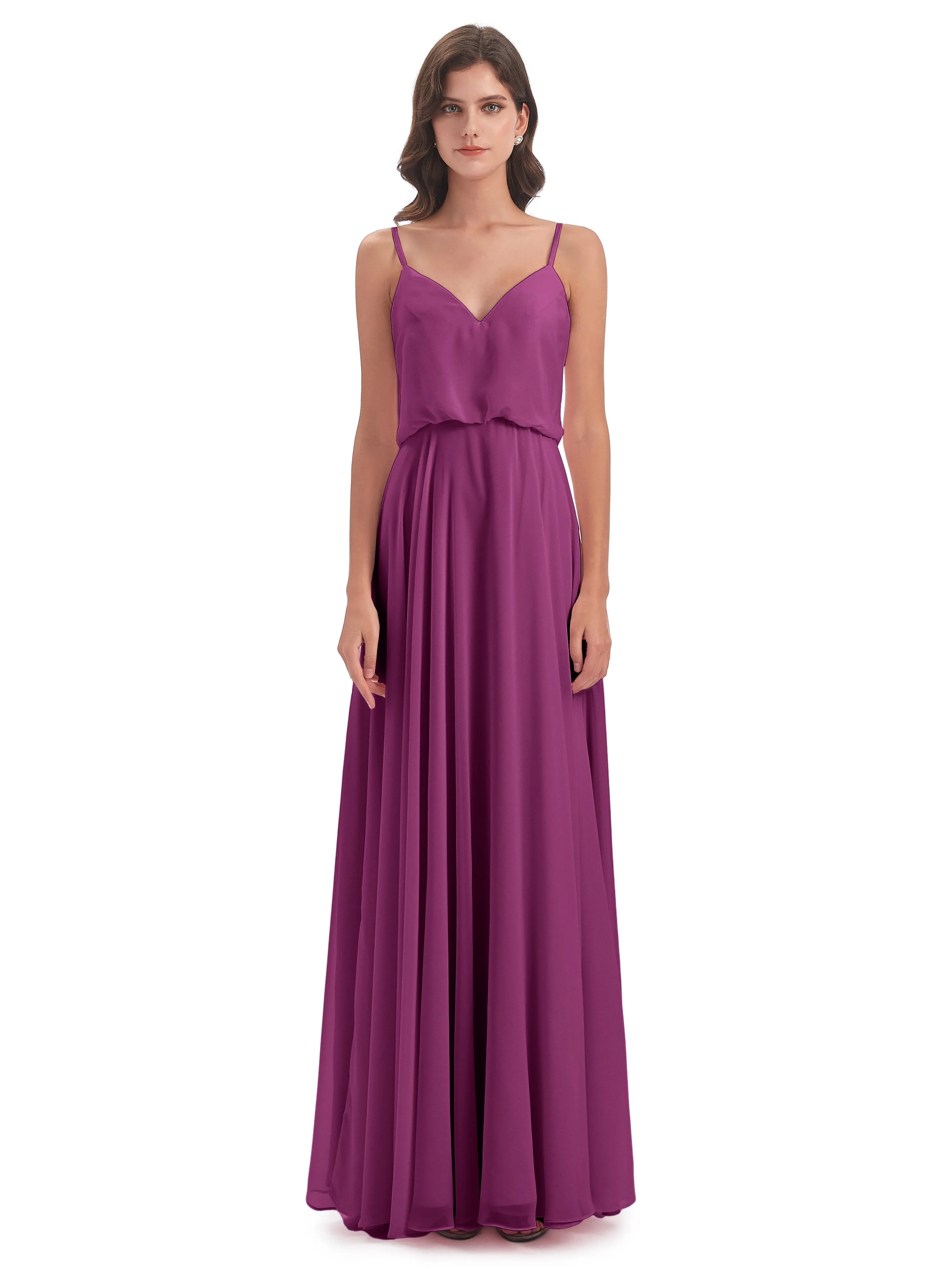 Nancy Casual Spaghetti Straps Long Chiffon Bridesmaid Dresses