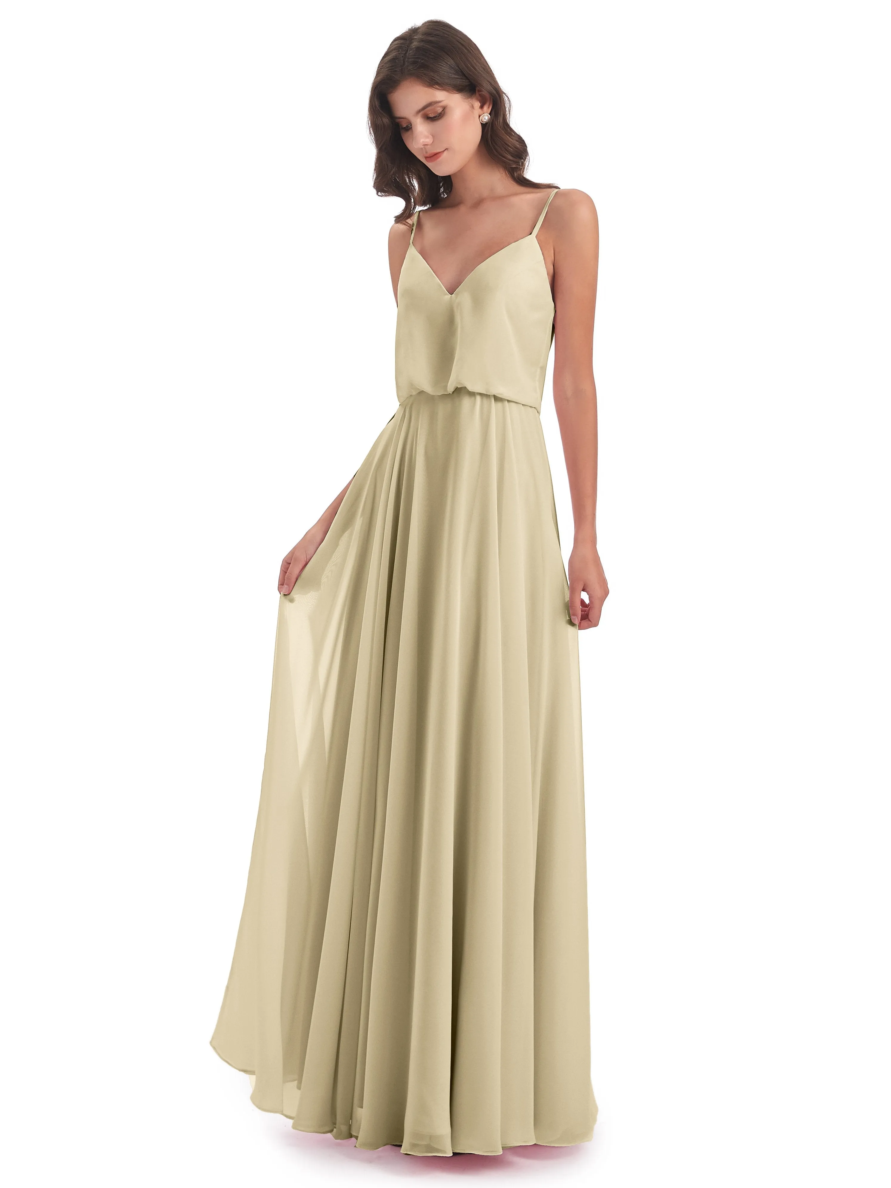 Nancy Casual Spaghetti Straps Long Chiffon Bridesmaid Dresses