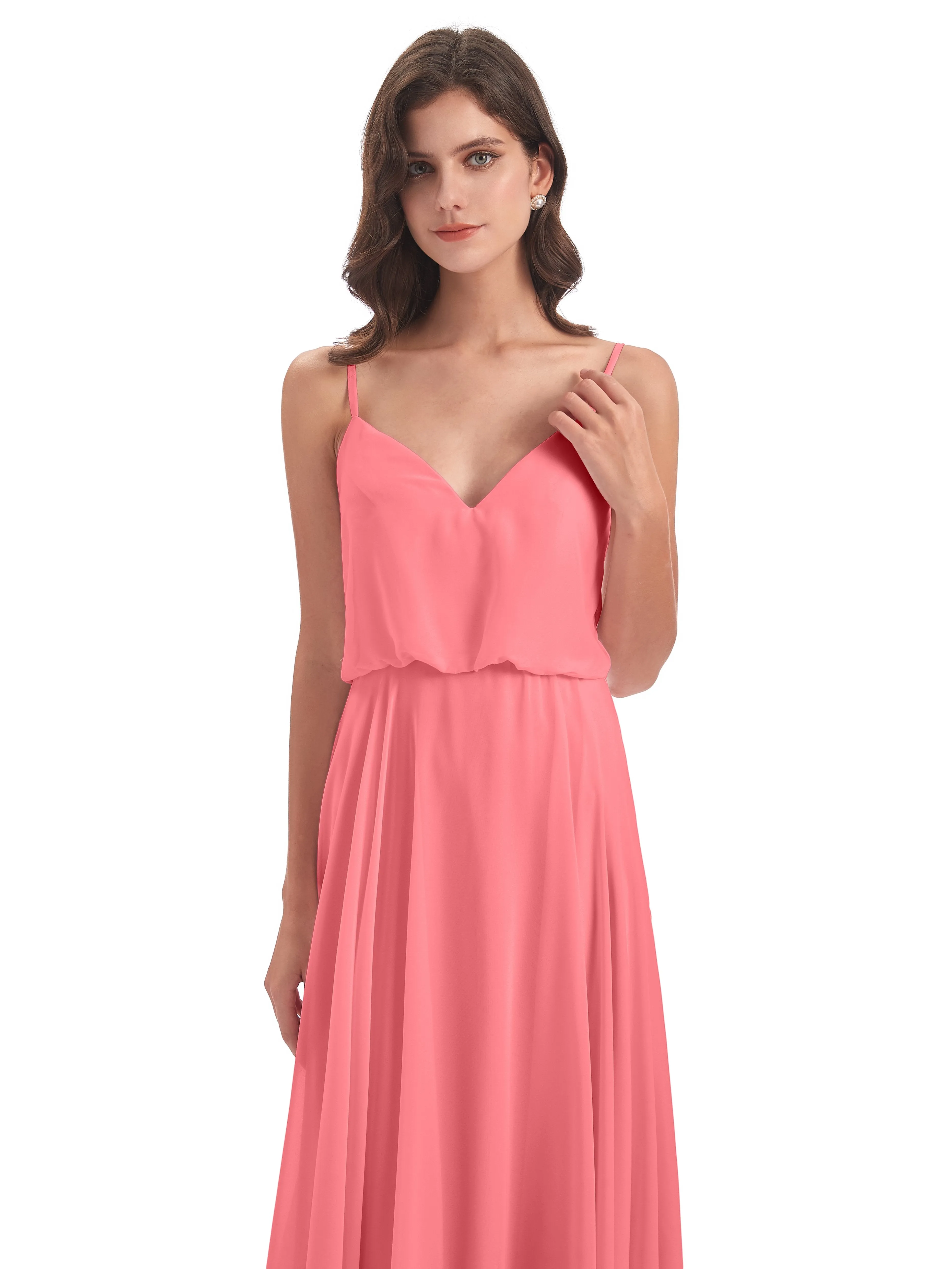 Nancy Casual Spaghetti Straps Long Chiffon Bridesmaid Dresses