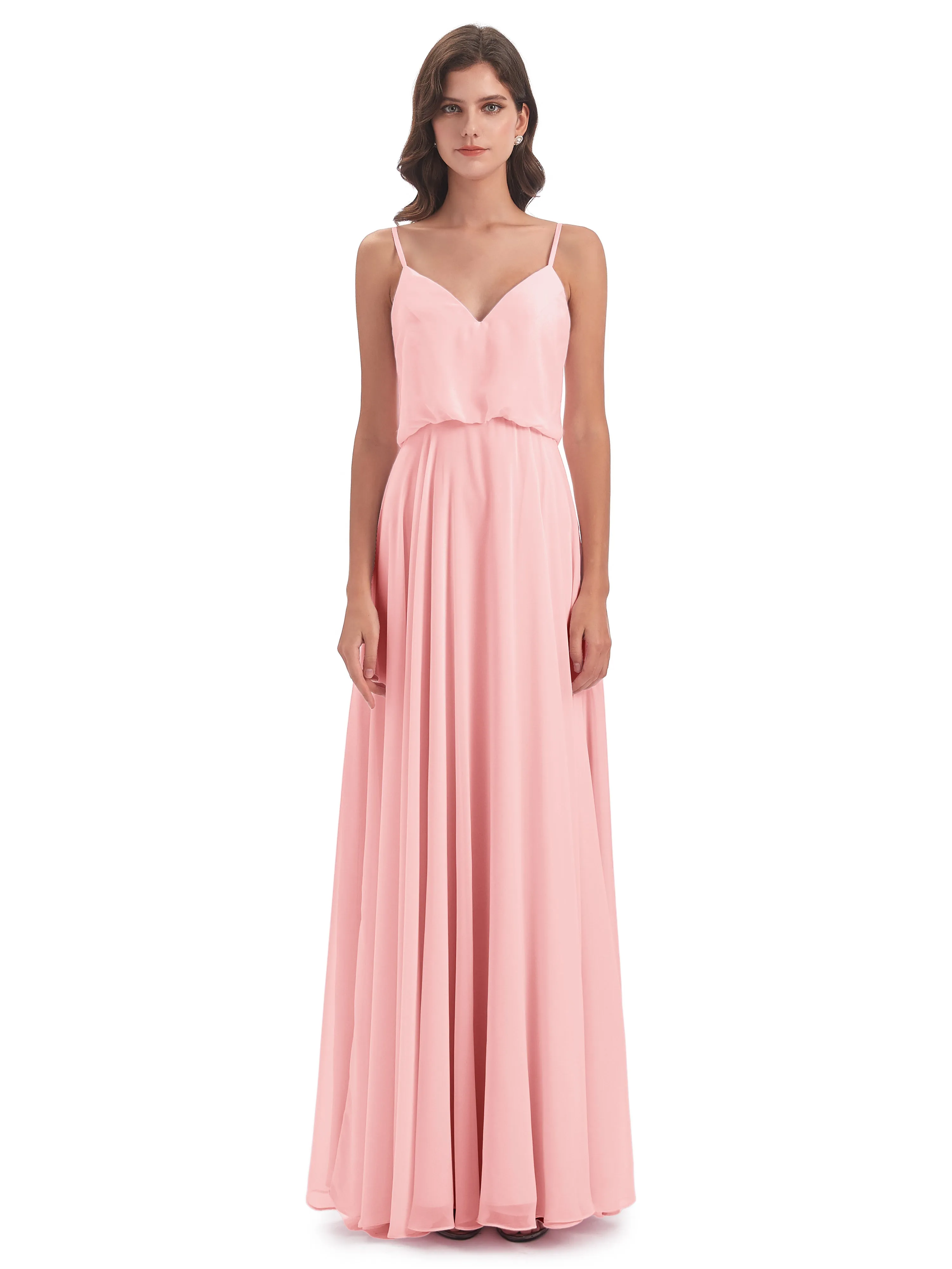 Nancy Casual Spaghetti Straps Long Chiffon Bridesmaid Dresses