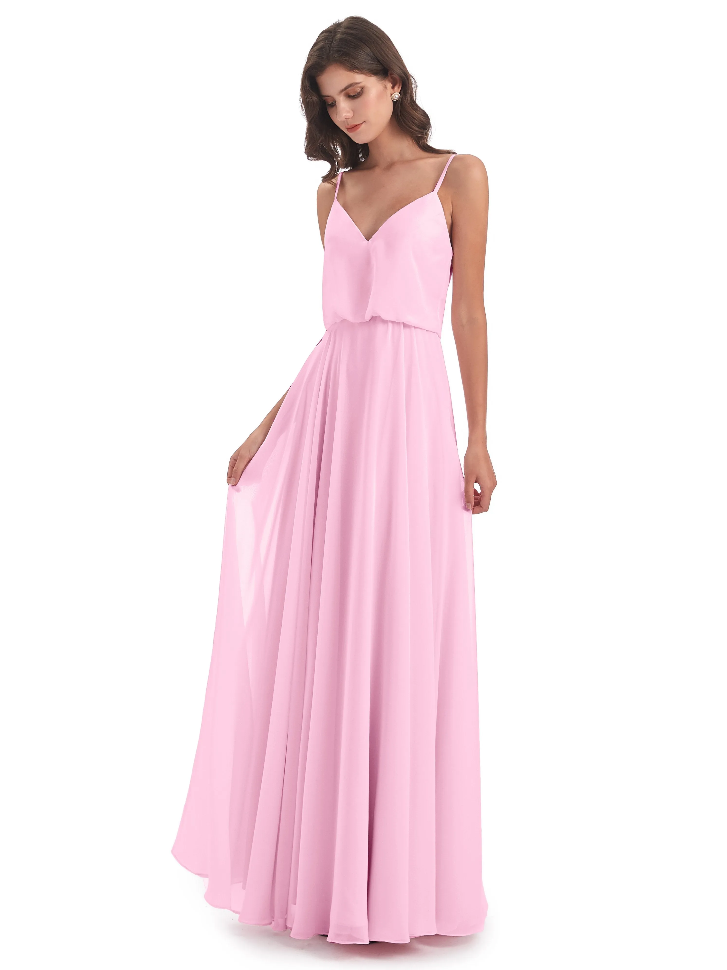 Nancy Casual Spaghetti Straps Long Chiffon Bridesmaid Dresses