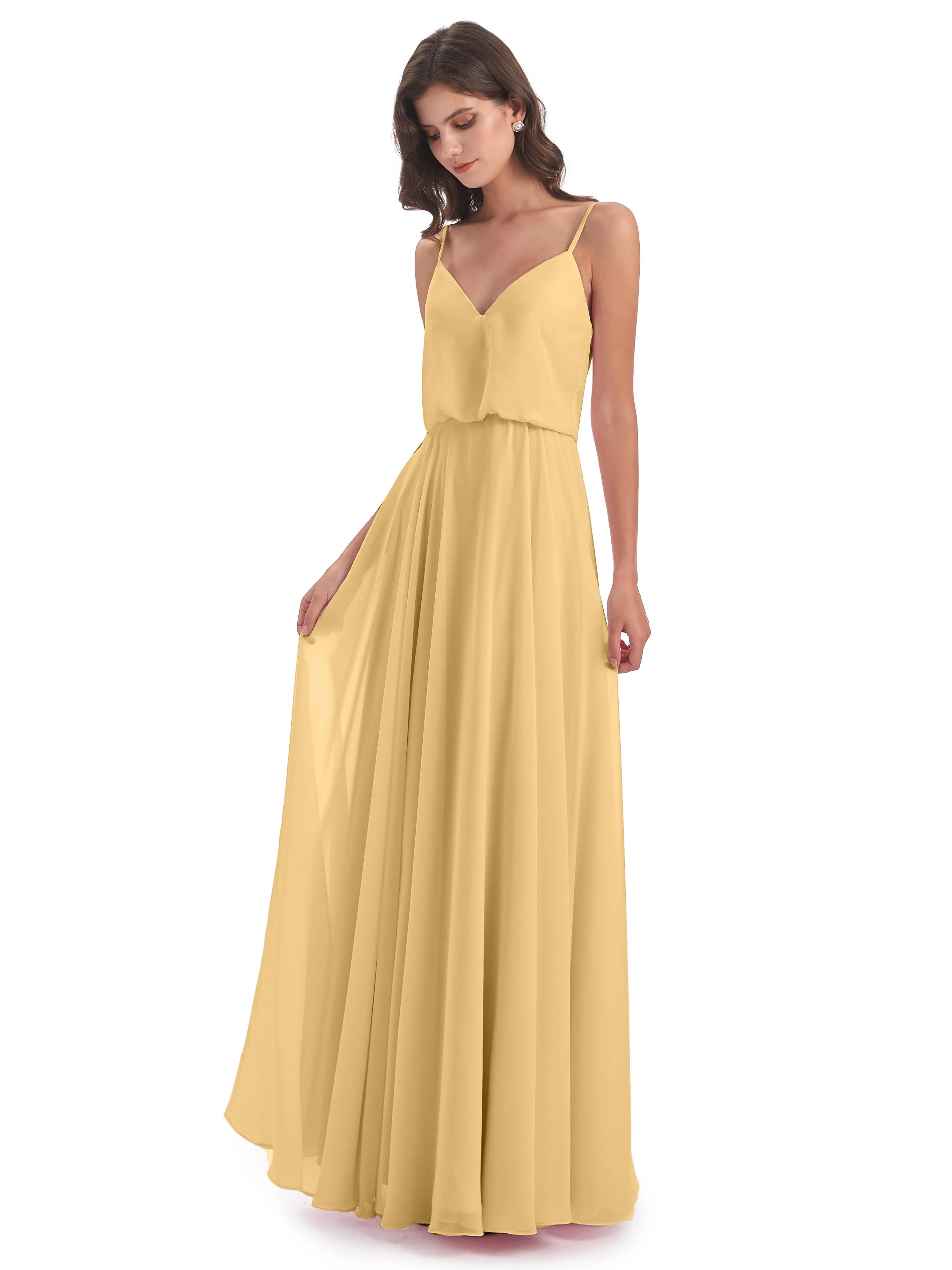 Nancy Casual Spaghetti Straps Long Chiffon Bridesmaid Dresses