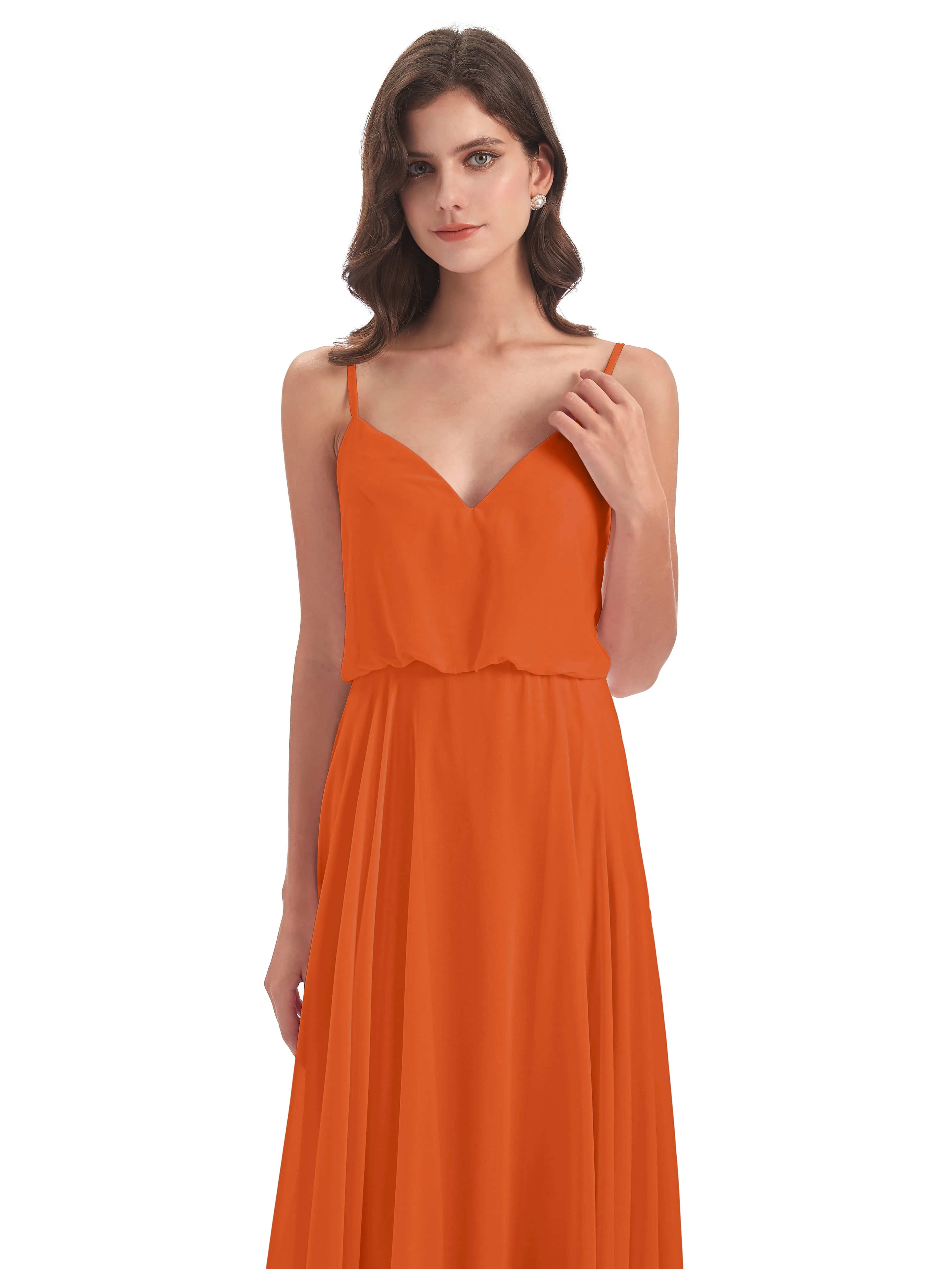 Nancy Casual Spaghetti Straps Long Chiffon Bridesmaid Dresses