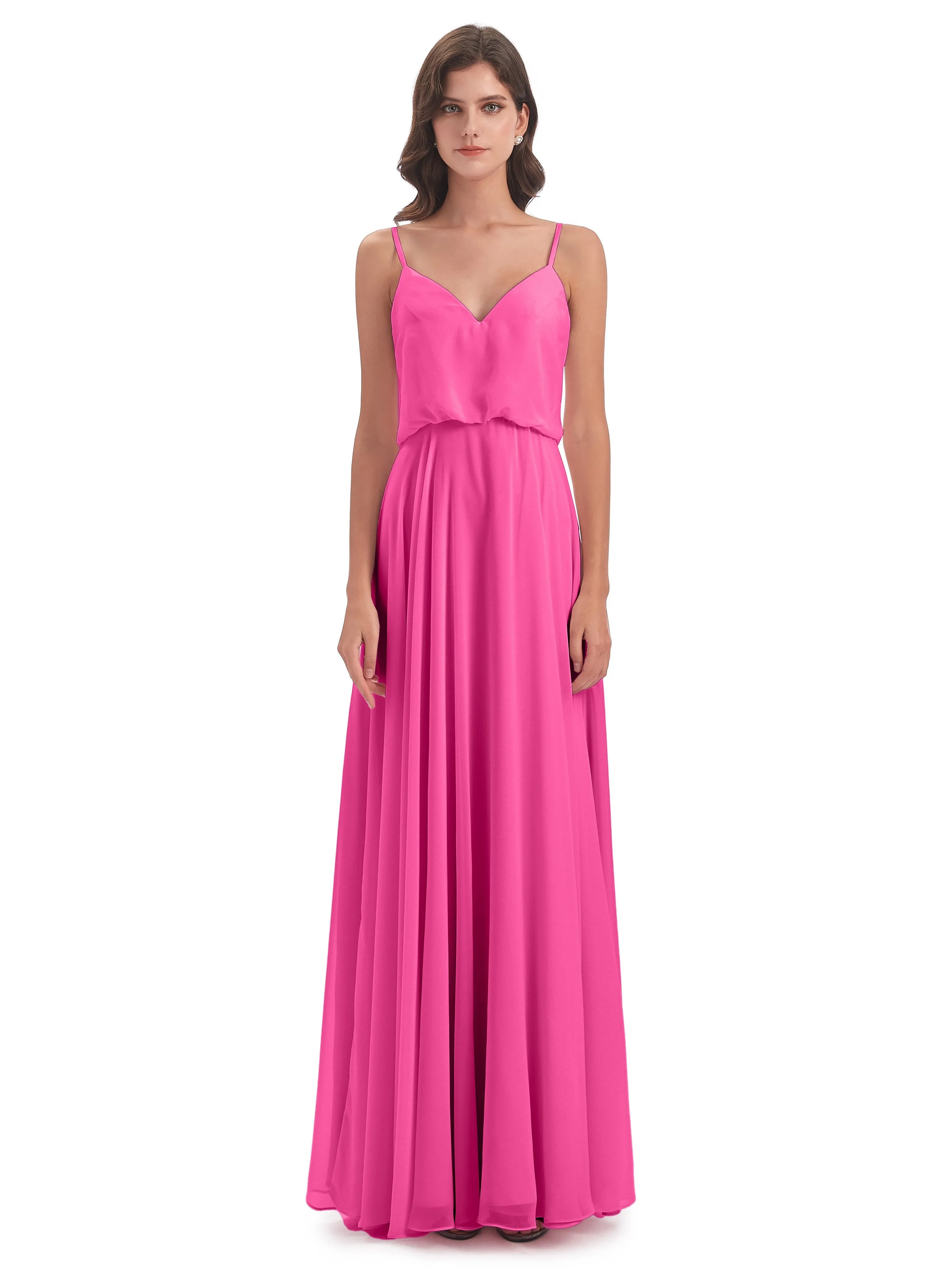 Nancy Casual Spaghetti Straps Long Chiffon Bridesmaid Dresses