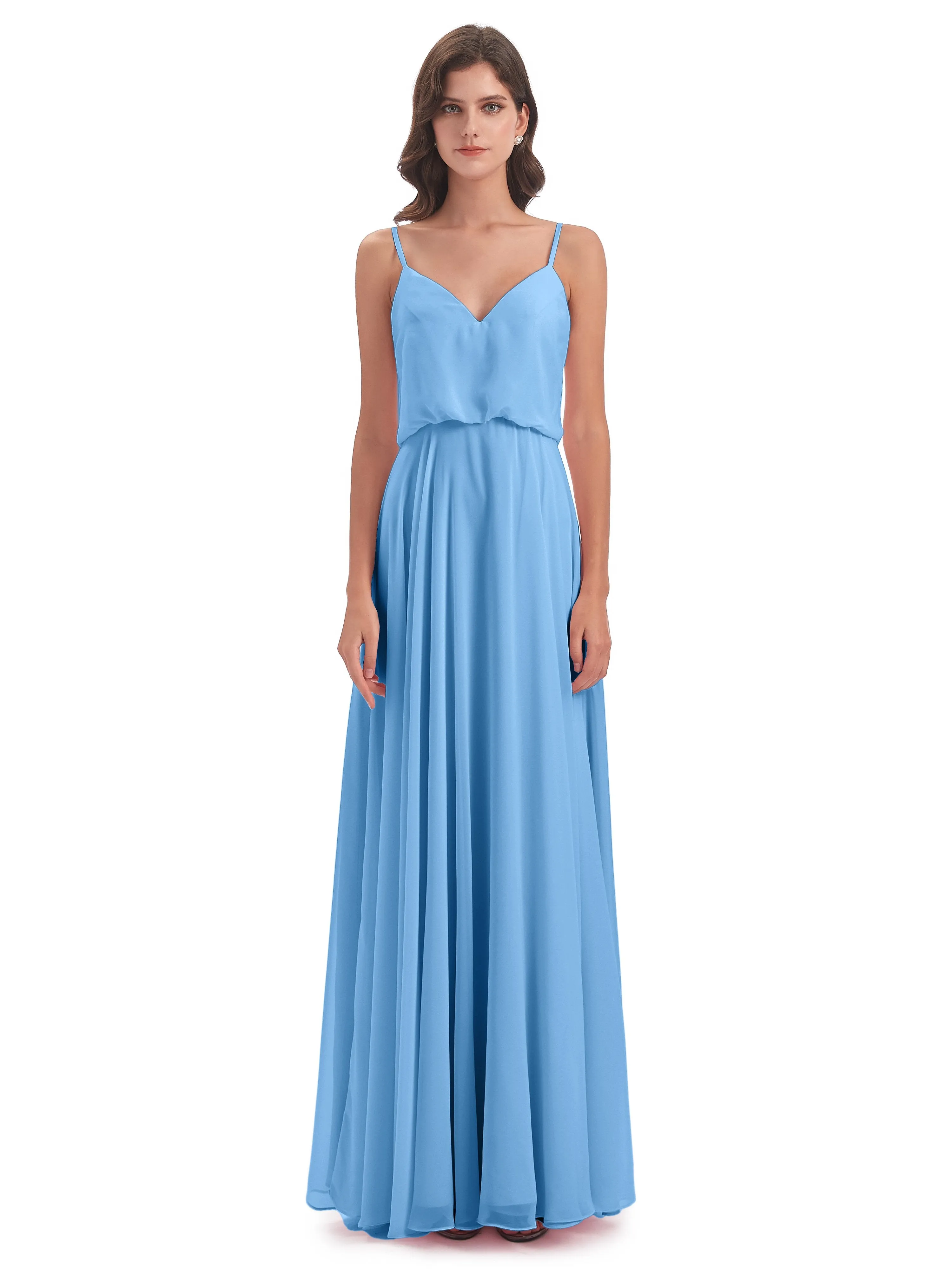 Nancy Casual Spaghetti Straps Long Chiffon Bridesmaid Dresses