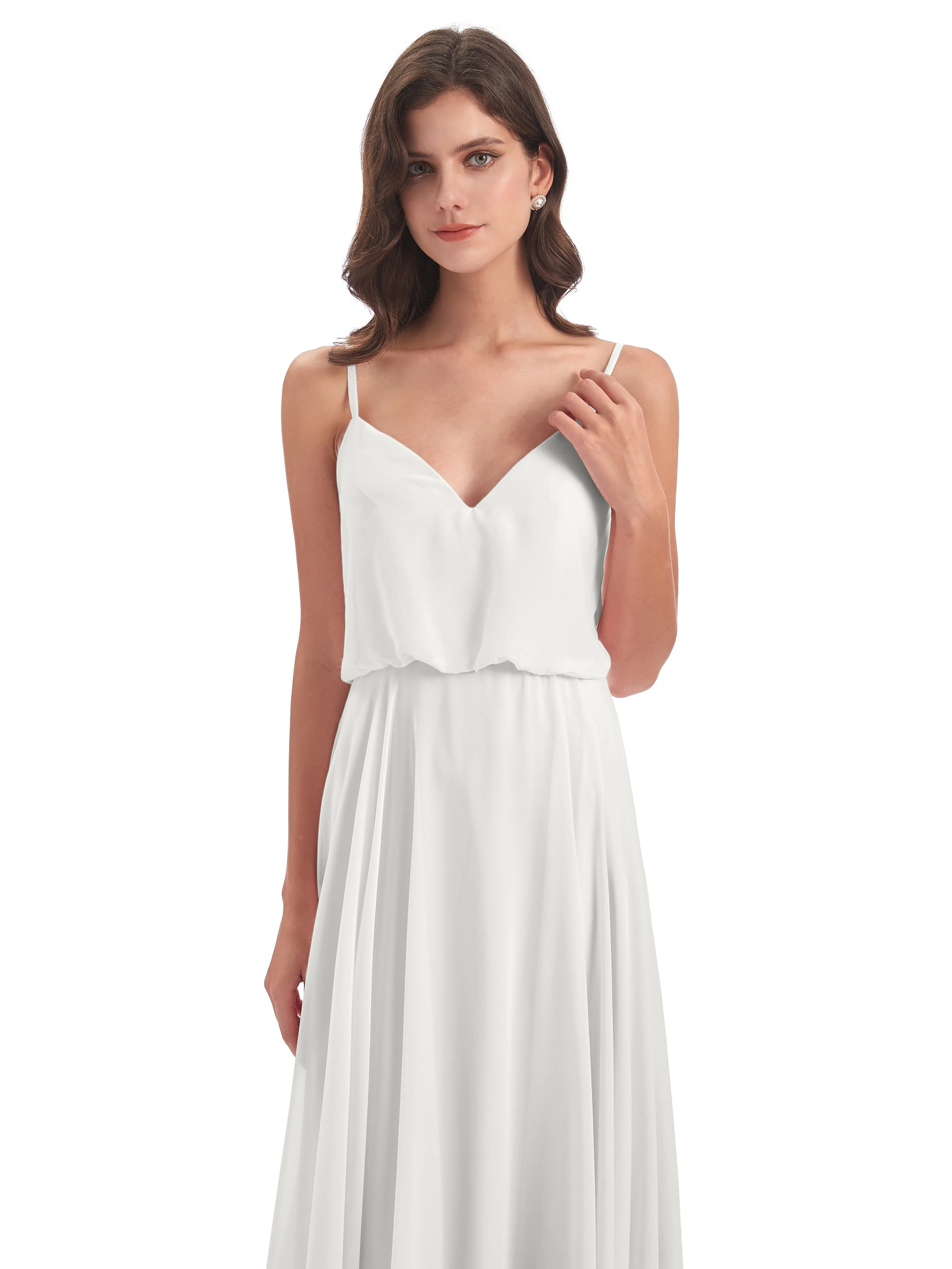 Nancy Casual Spaghetti Straps Long Chiffon Bridesmaid Dresses