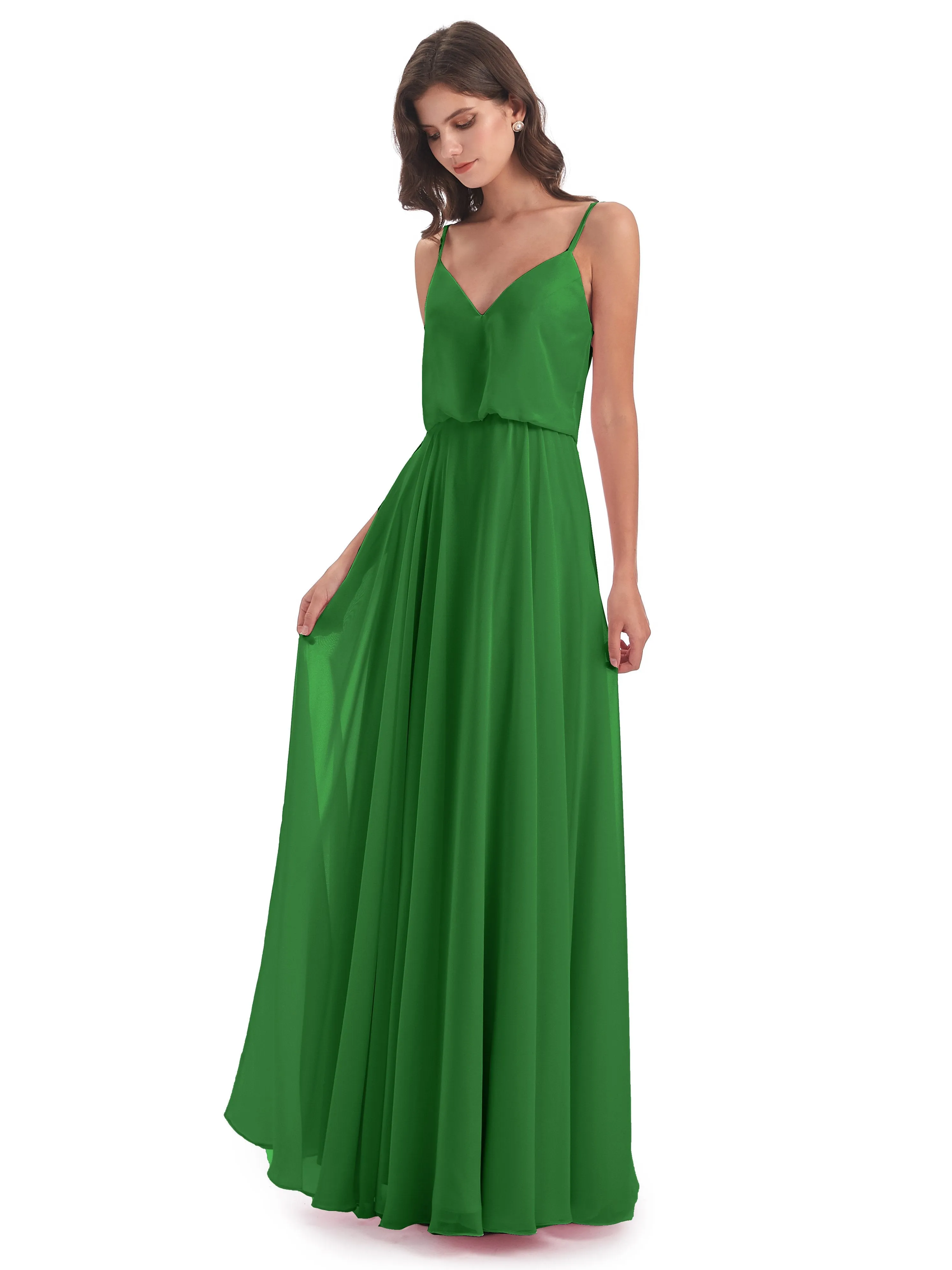 Nancy Casual Spaghetti Straps Long Chiffon Bridesmaid Dresses