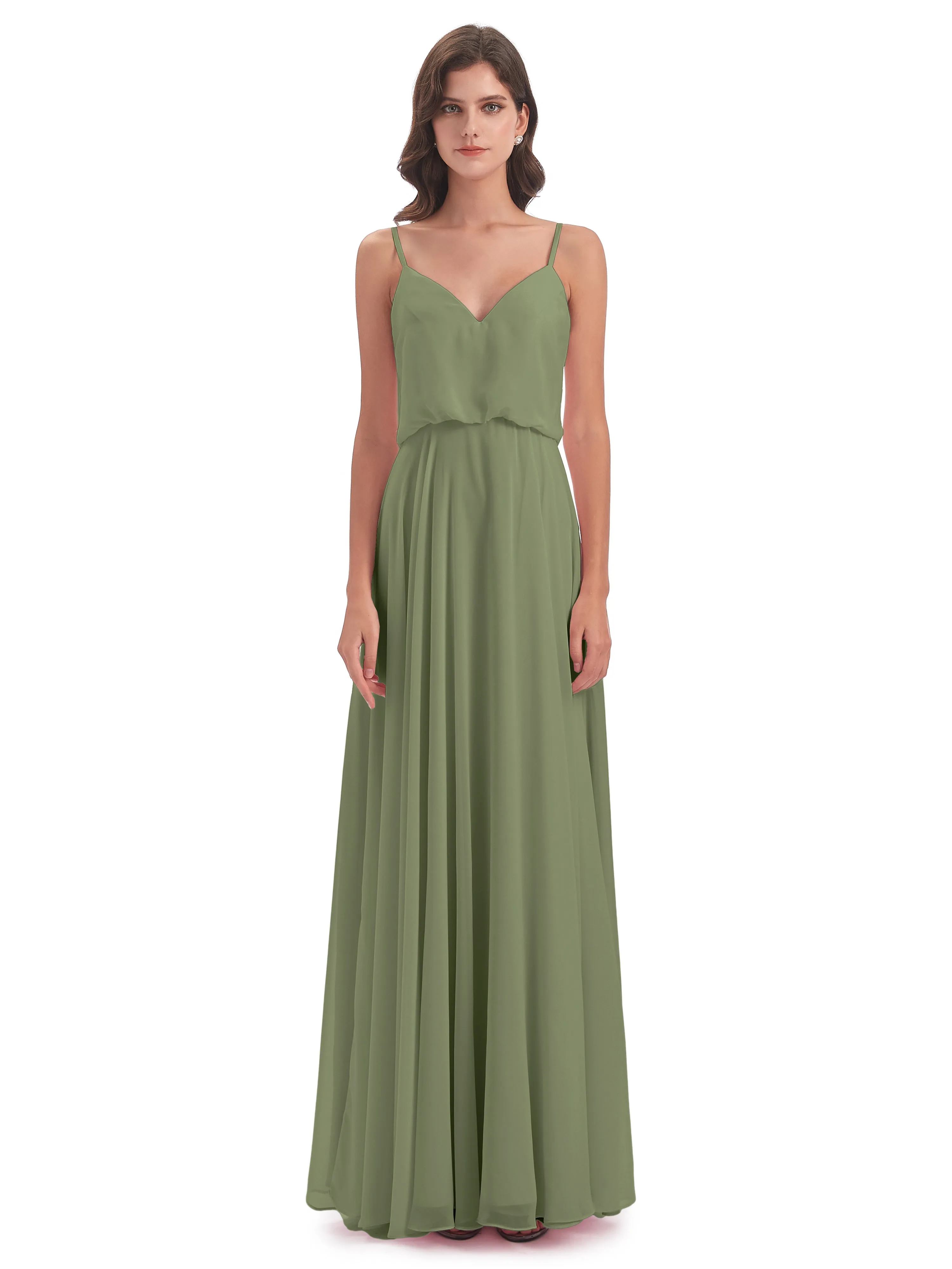 Nancy Casual Spaghetti Straps Long Chiffon Bridesmaid Dresses