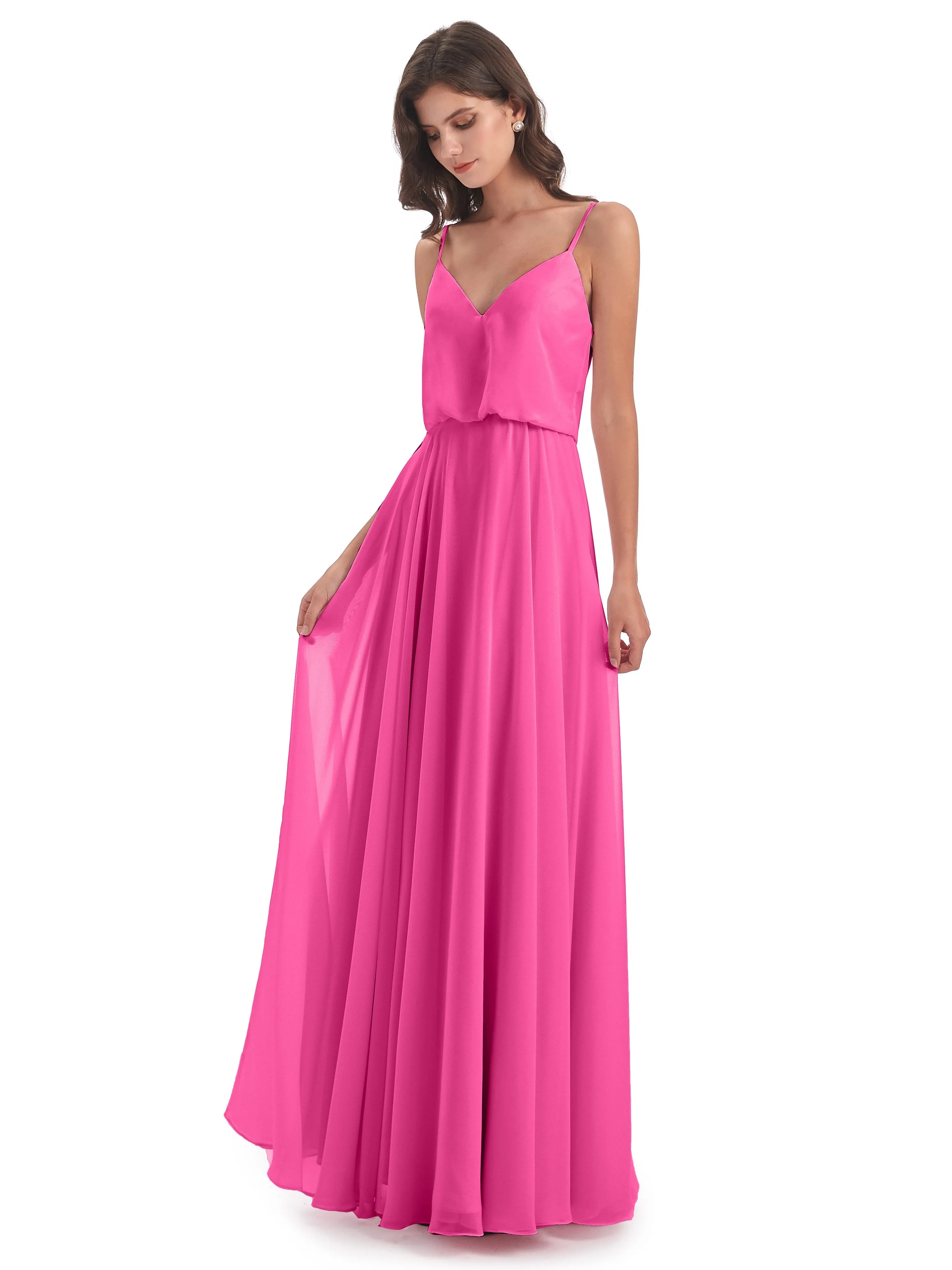 Nancy Casual Spaghetti Straps Long Chiffon Bridesmaid Dresses