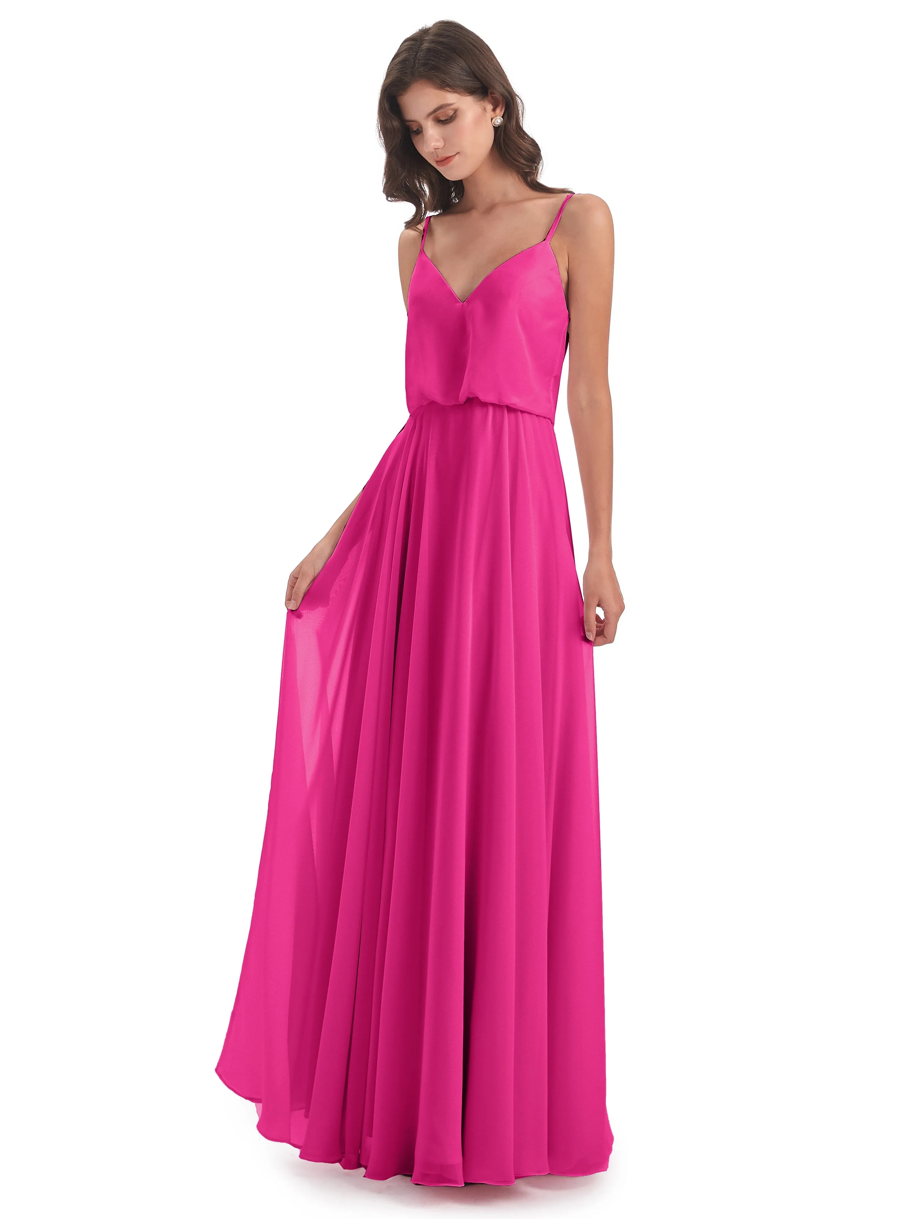 Nancy Casual Spaghetti Straps Long Chiffon Bridesmaid Dresses