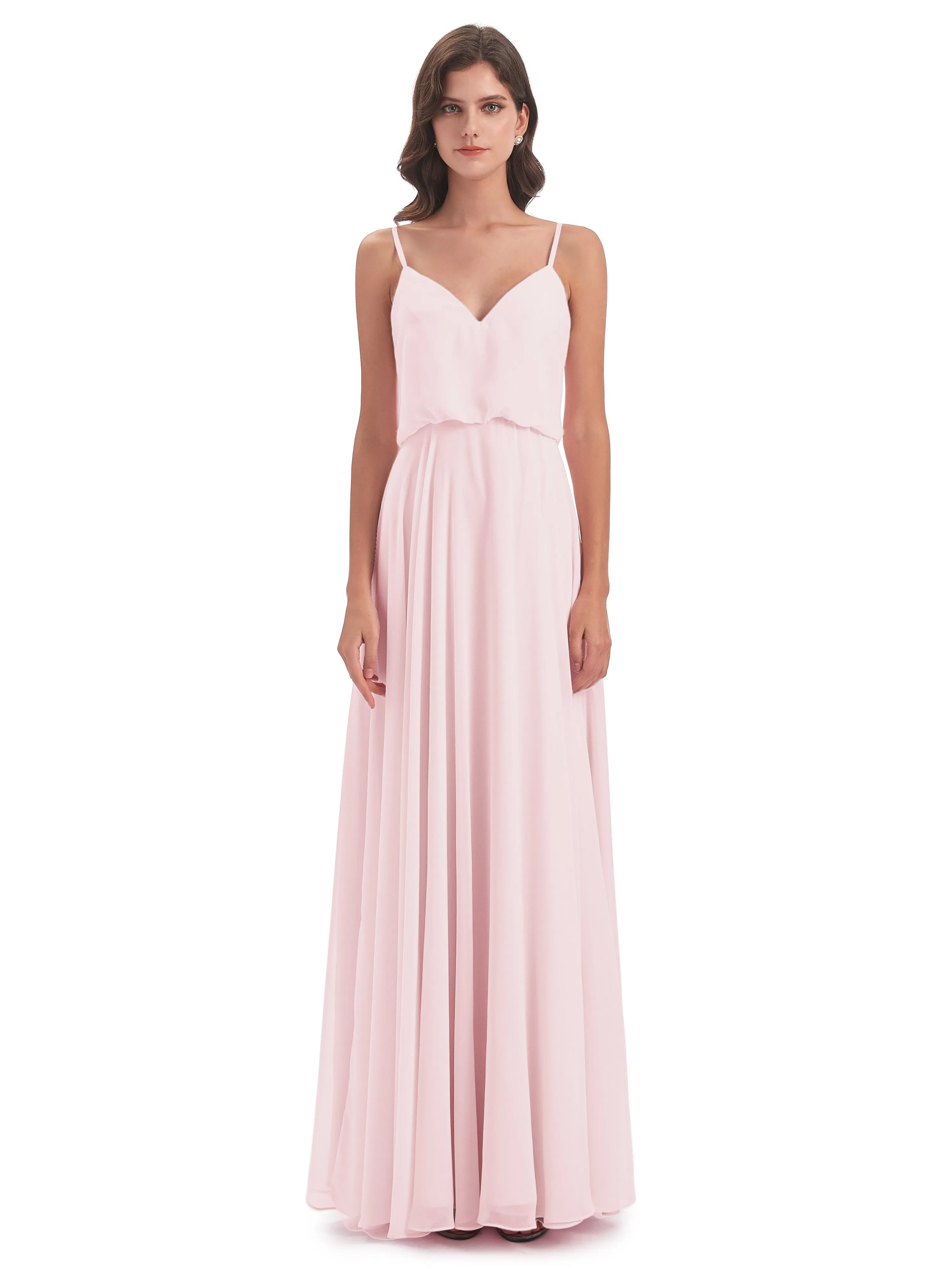 Nancy Casual Spaghetti Straps Long Chiffon Bridesmaid Dresses