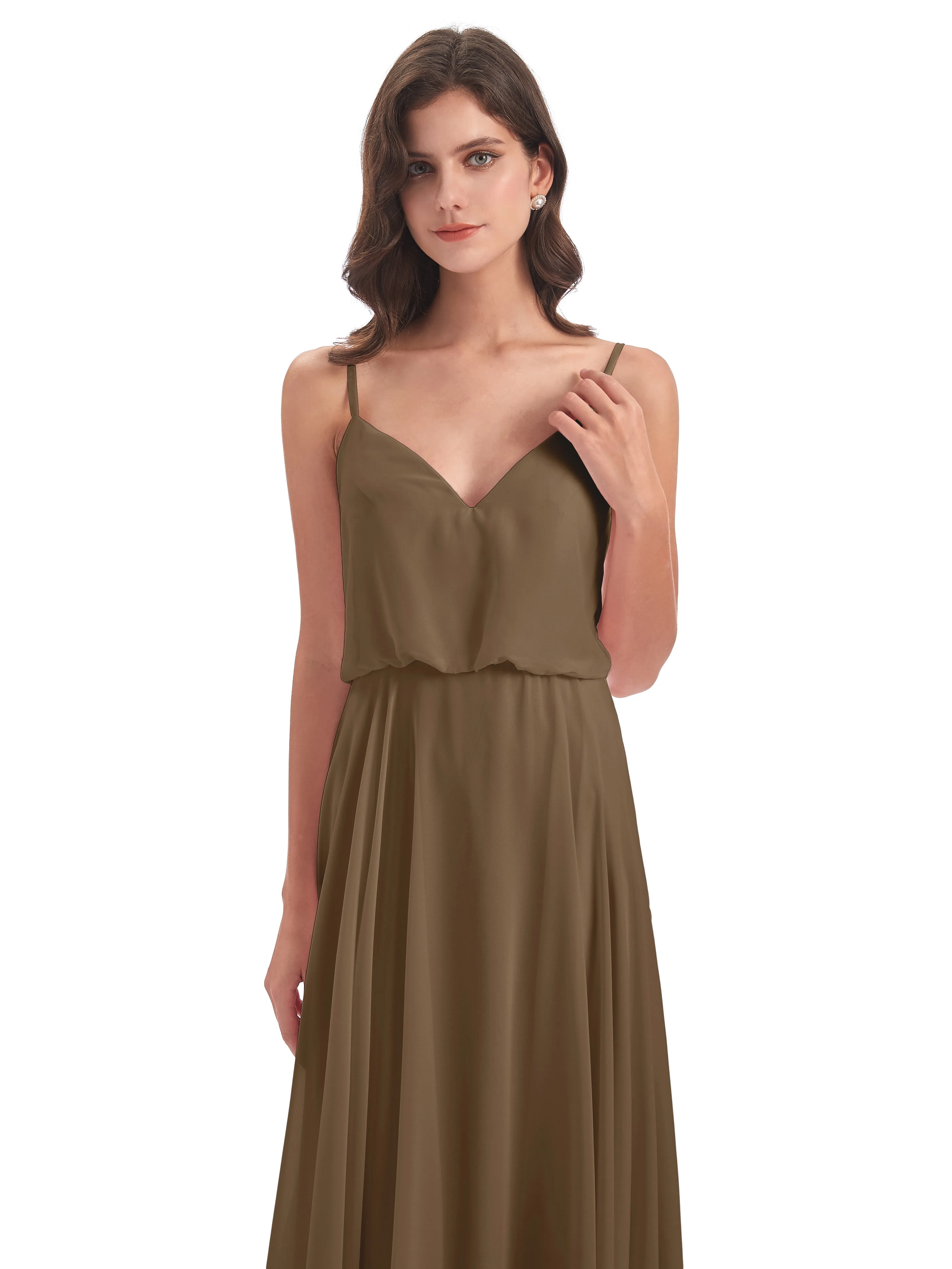 Nancy Casual Spaghetti Straps Long Chiffon Bridesmaid Dresses