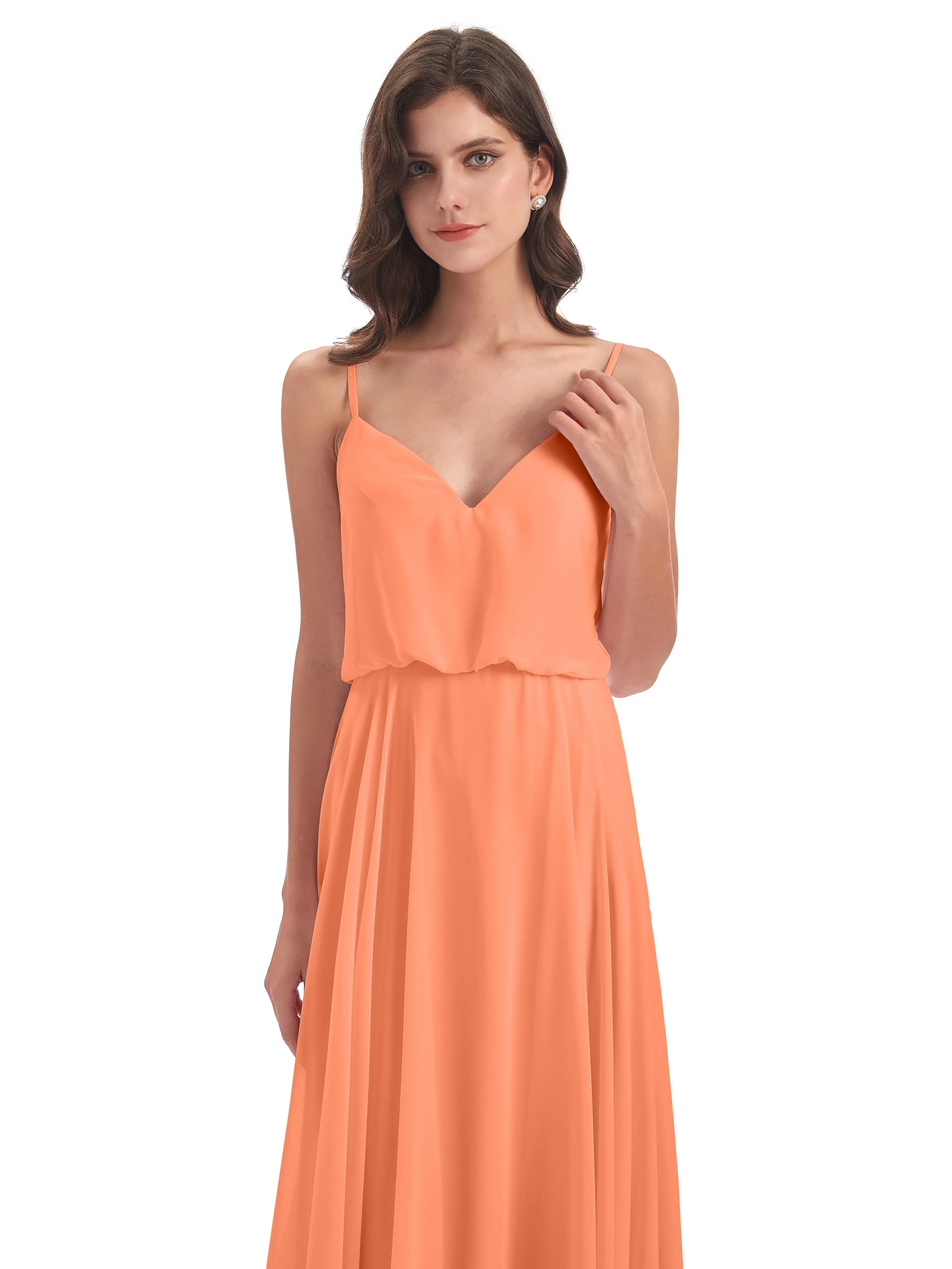 Nancy Casual Spaghetti Straps Long Chiffon Bridesmaid Dresses