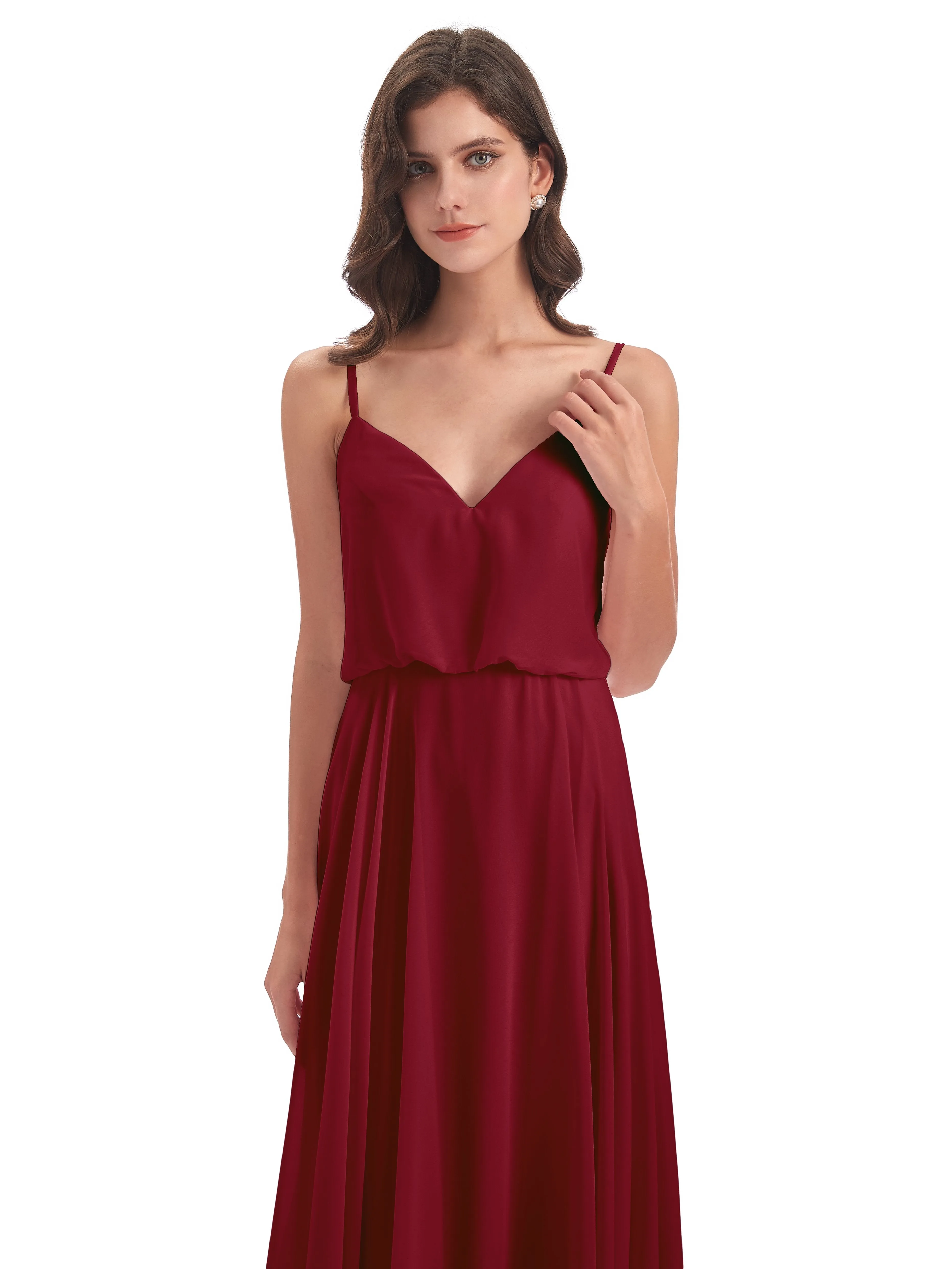 Nancy Casual Spaghetti Straps Long Chiffon Bridesmaid Dresses