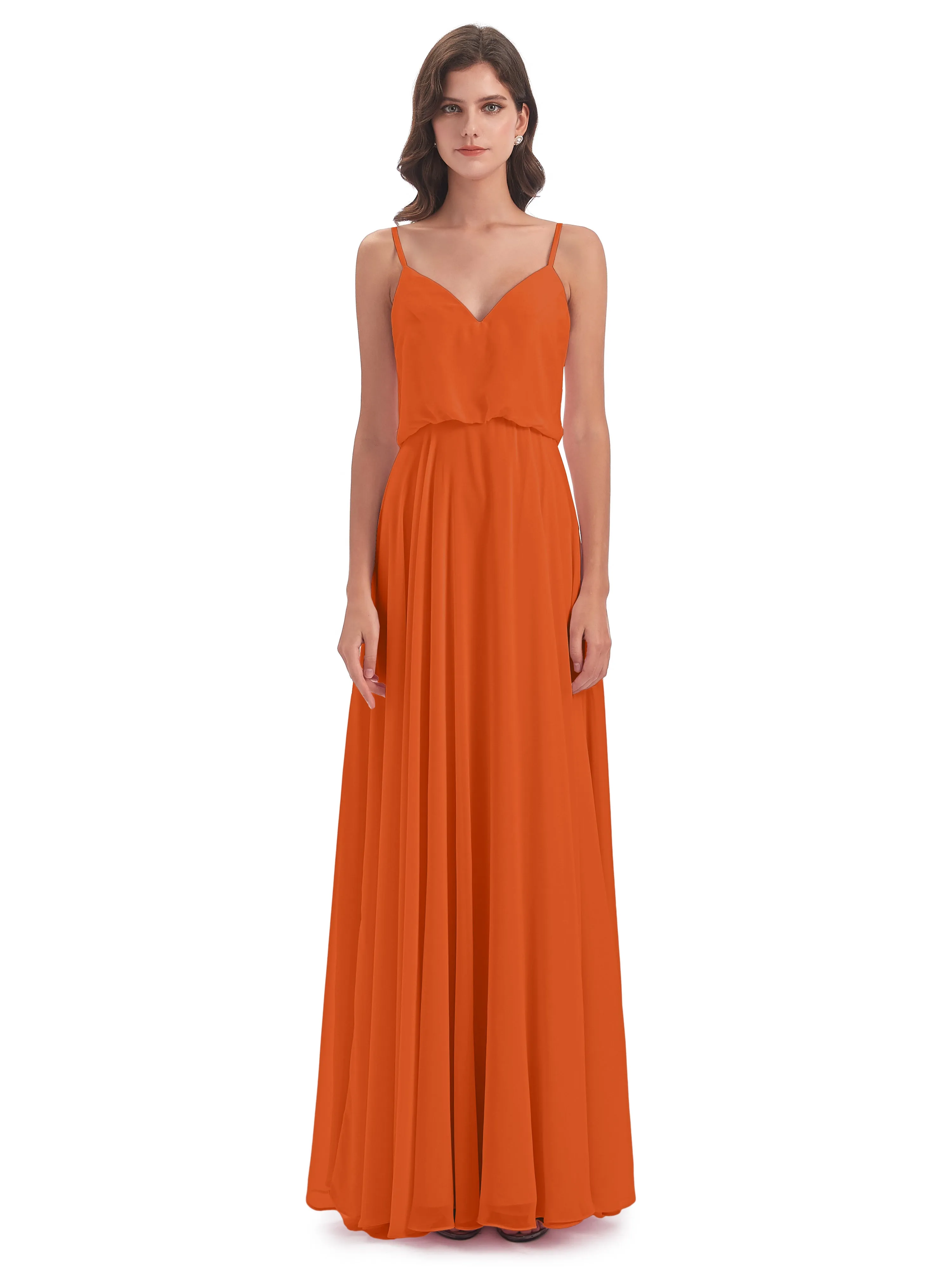 Nancy Casual Spaghetti Straps Long Chiffon Bridesmaid Dresses