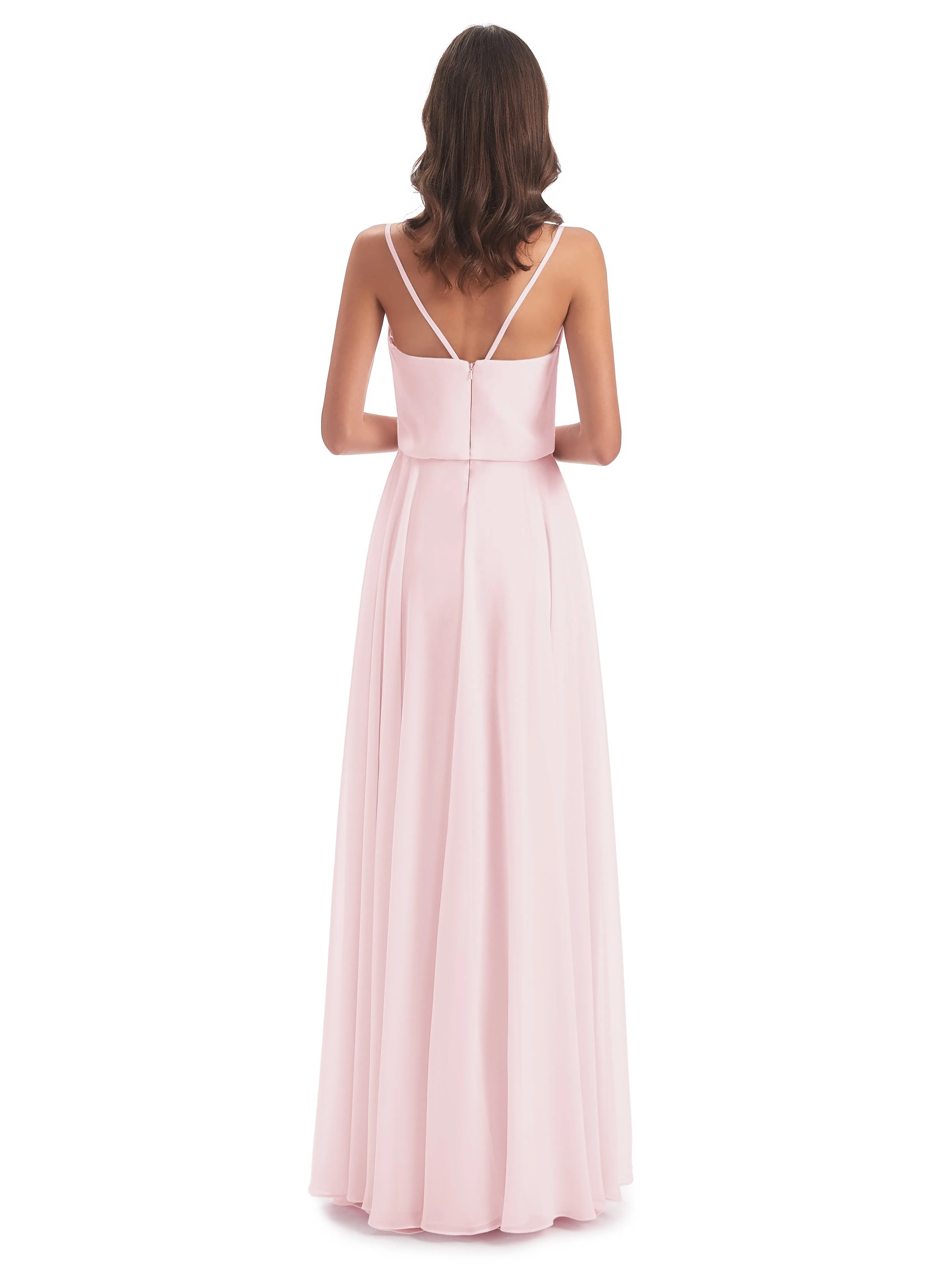 Nancy Casual Spaghetti Straps Long Chiffon Bridesmaid Dresses