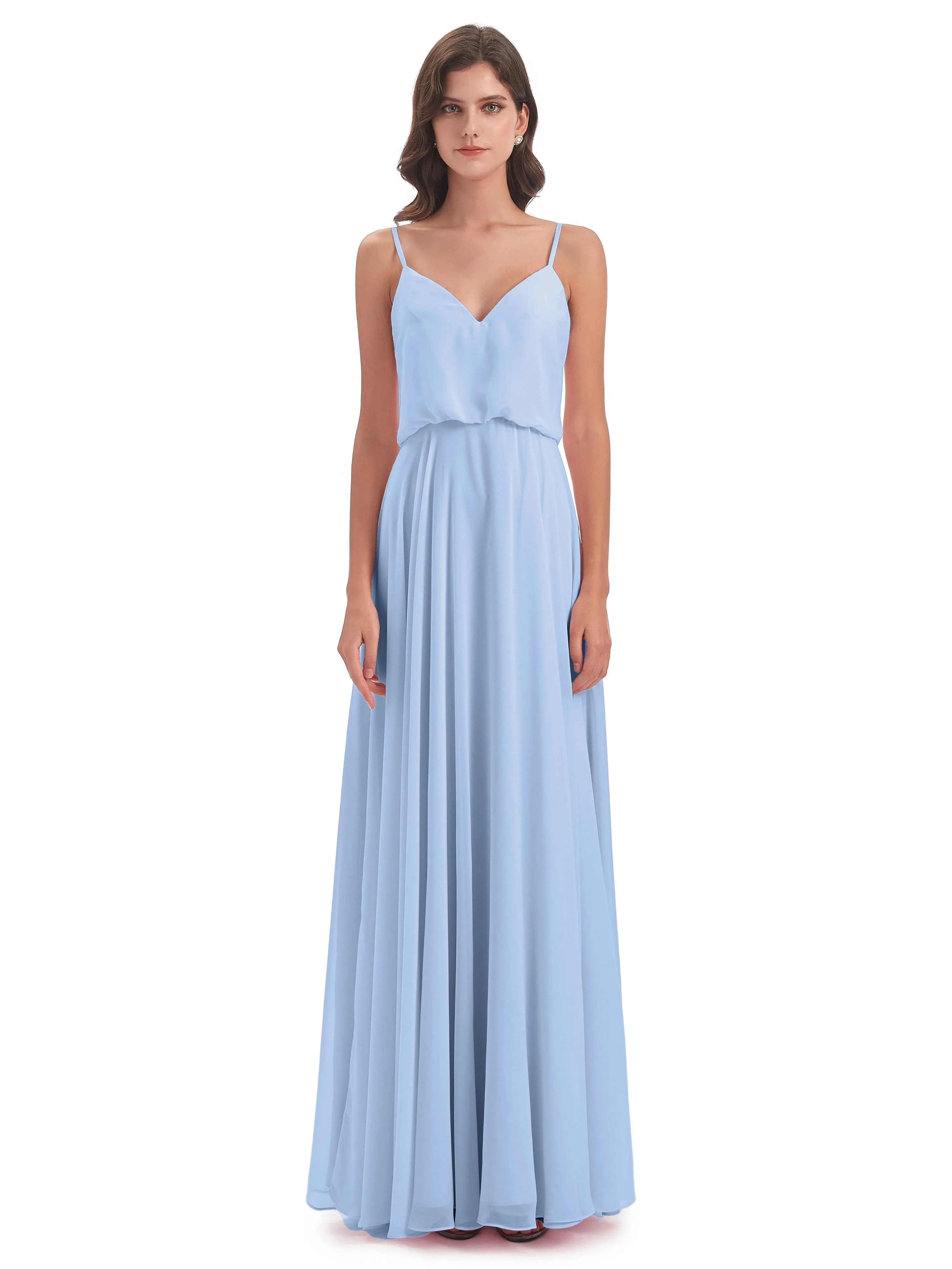 Nancy Casual Spaghetti Straps Long Chiffon Bridesmaid Dresses