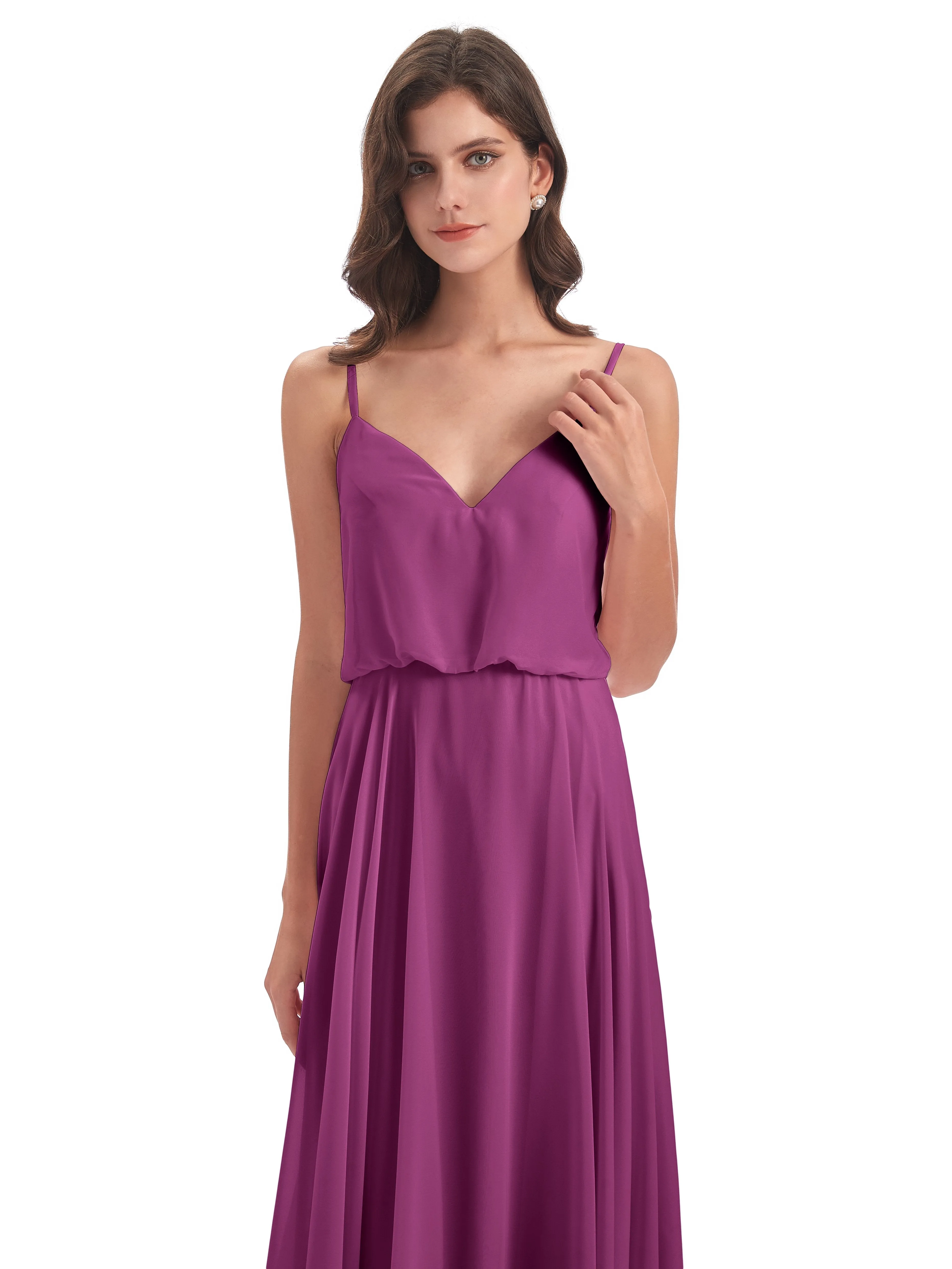 Nancy Casual Spaghetti Straps Long Chiffon Bridesmaid Dresses