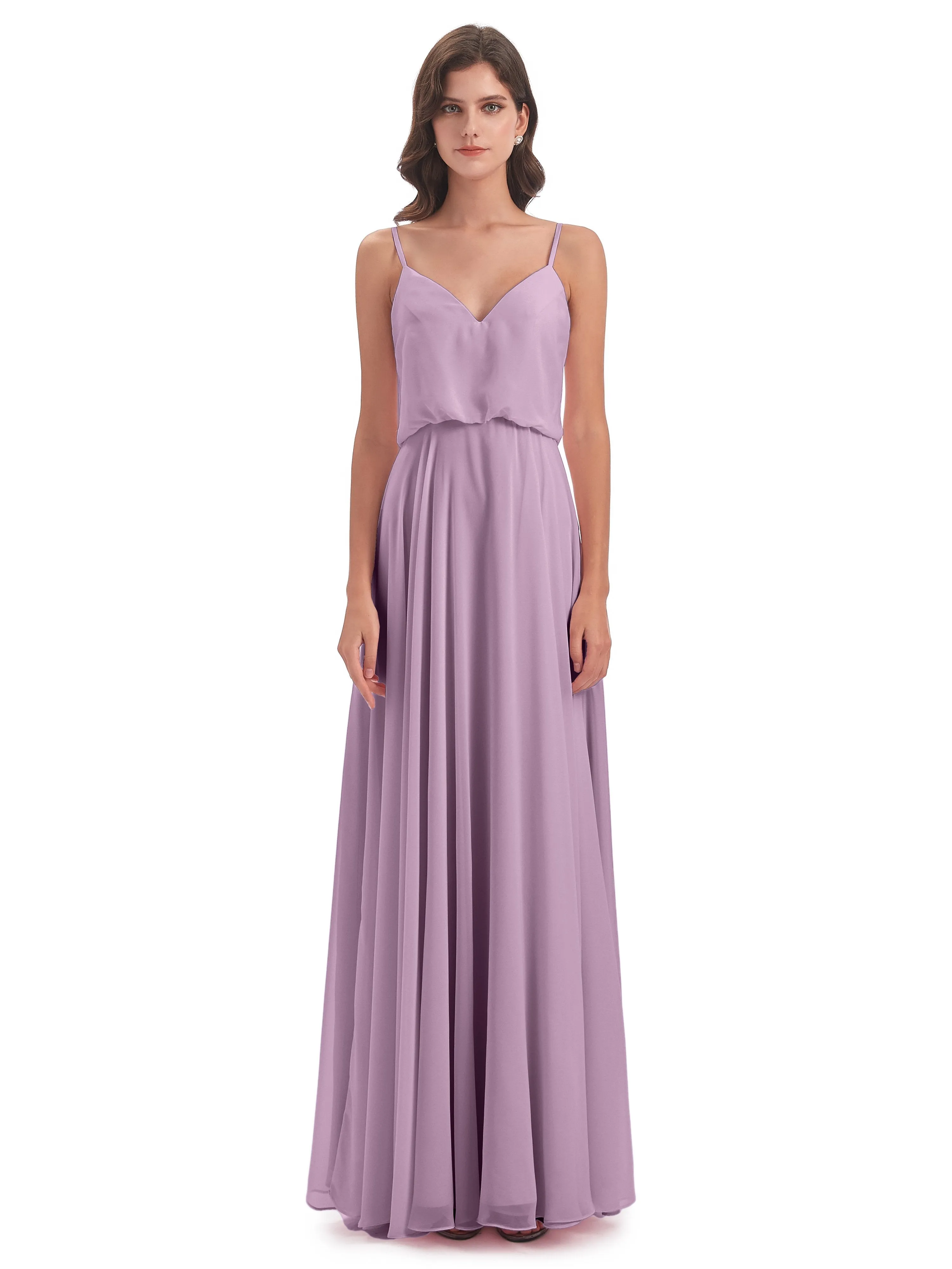 Nancy Casual Spaghetti Straps Long Chiffon Bridesmaid Dresses