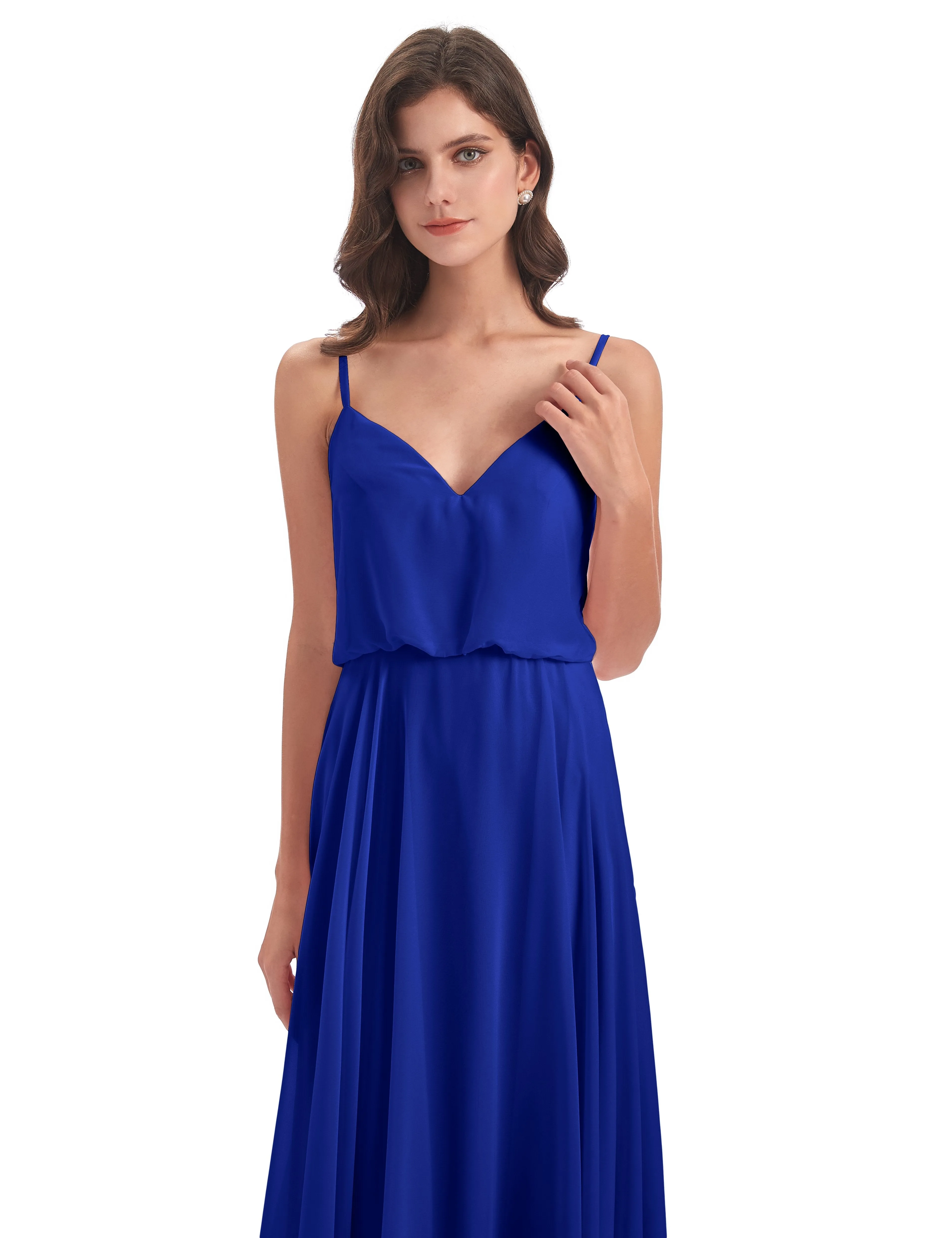 Nancy Casual Spaghetti Straps Long Chiffon Bridesmaid Dresses