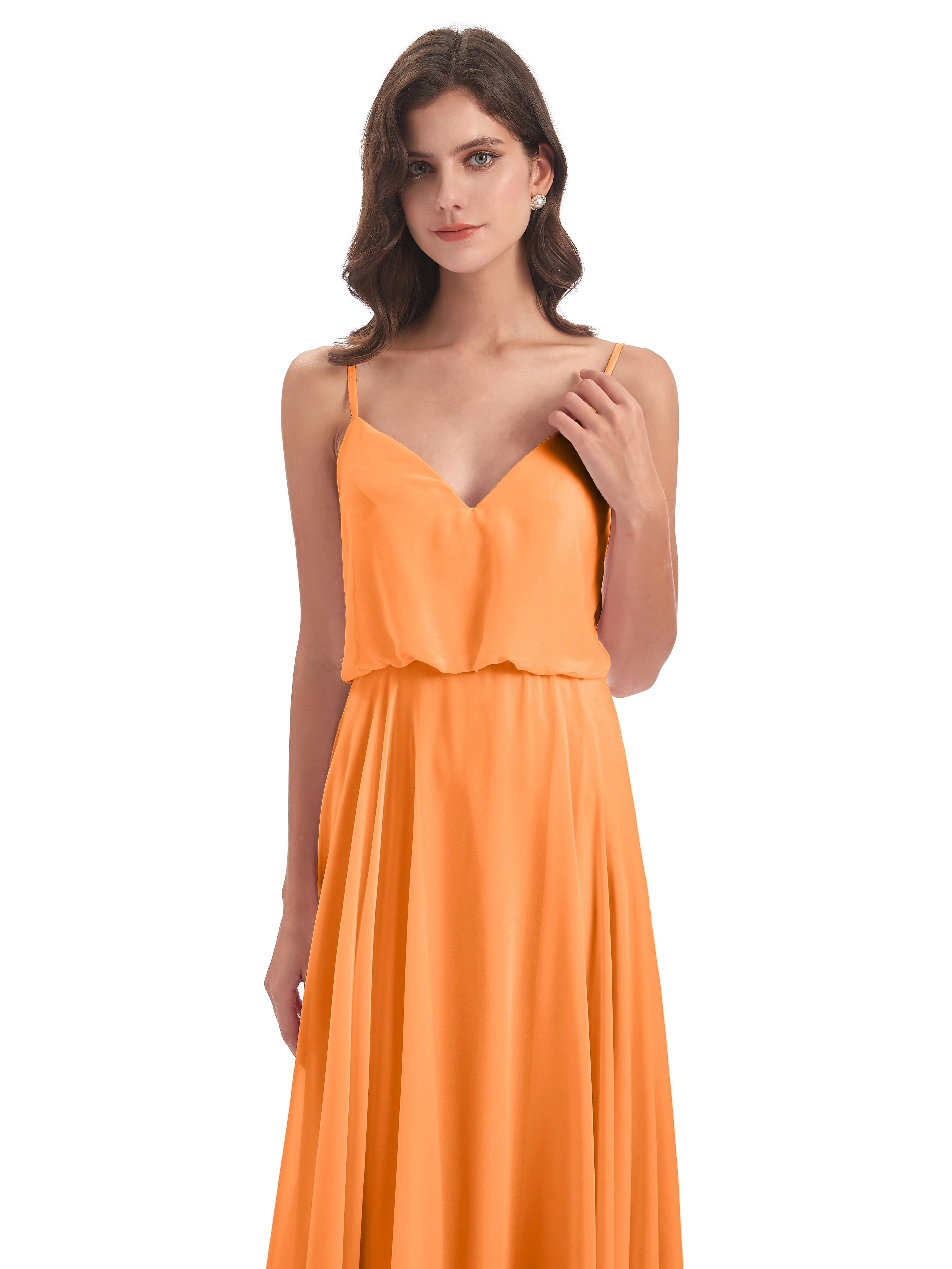 Nancy Casual Spaghetti Straps Long Chiffon Bridesmaid Dresses