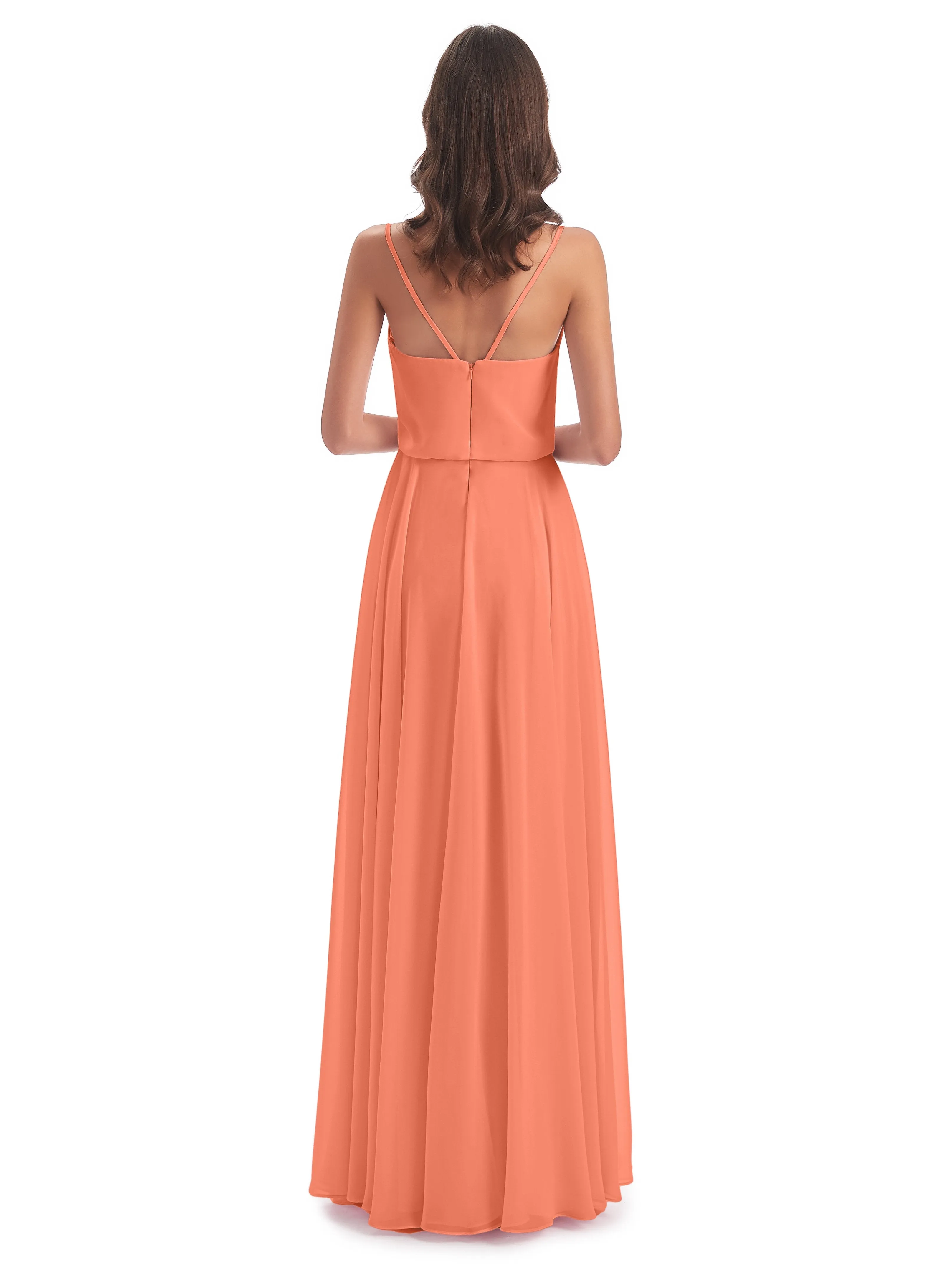 Nancy Casual Spaghetti Straps Long Chiffon Bridesmaid Dresses