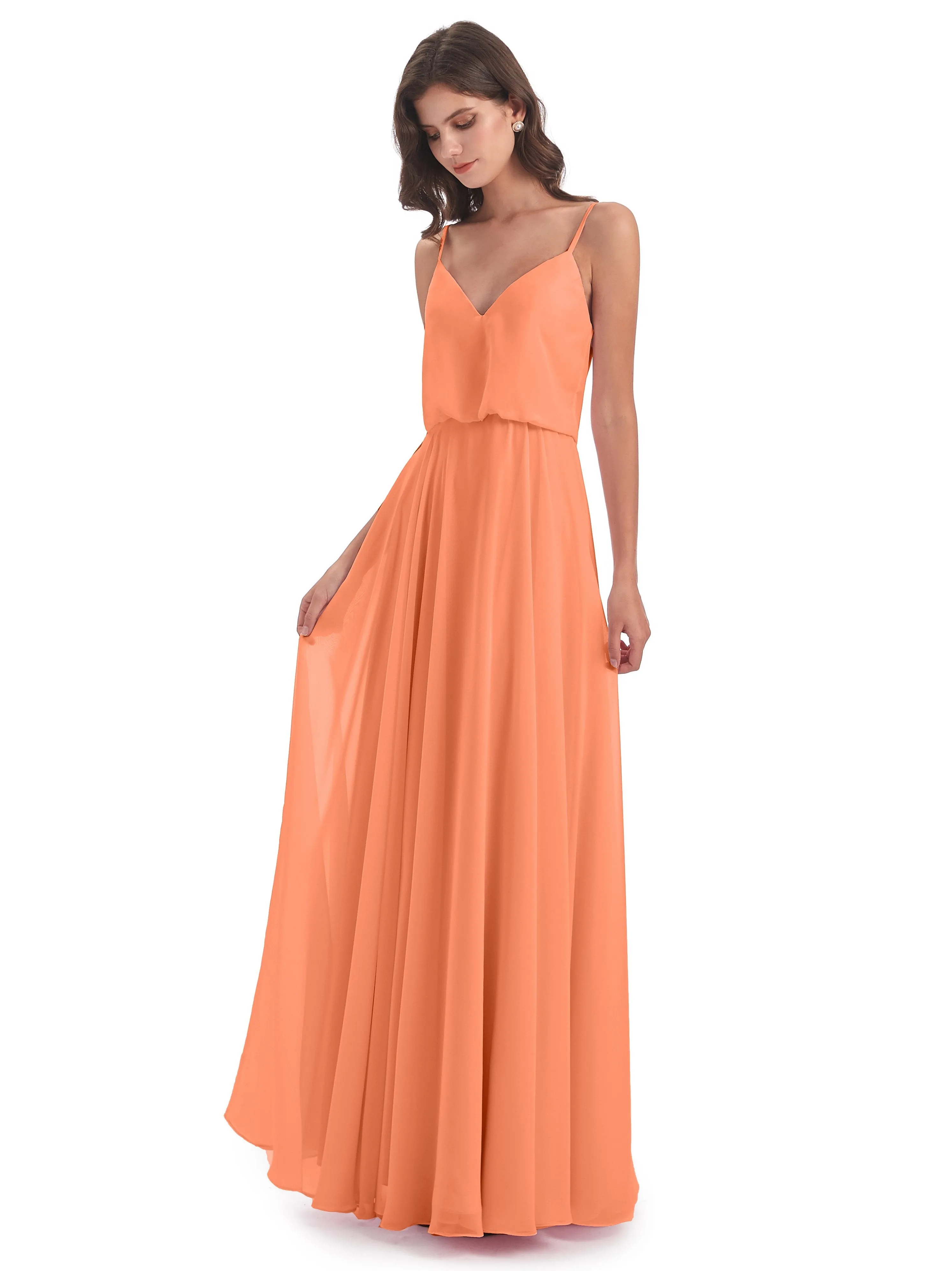 Nancy Casual Spaghetti Straps Long Chiffon Bridesmaid Dresses