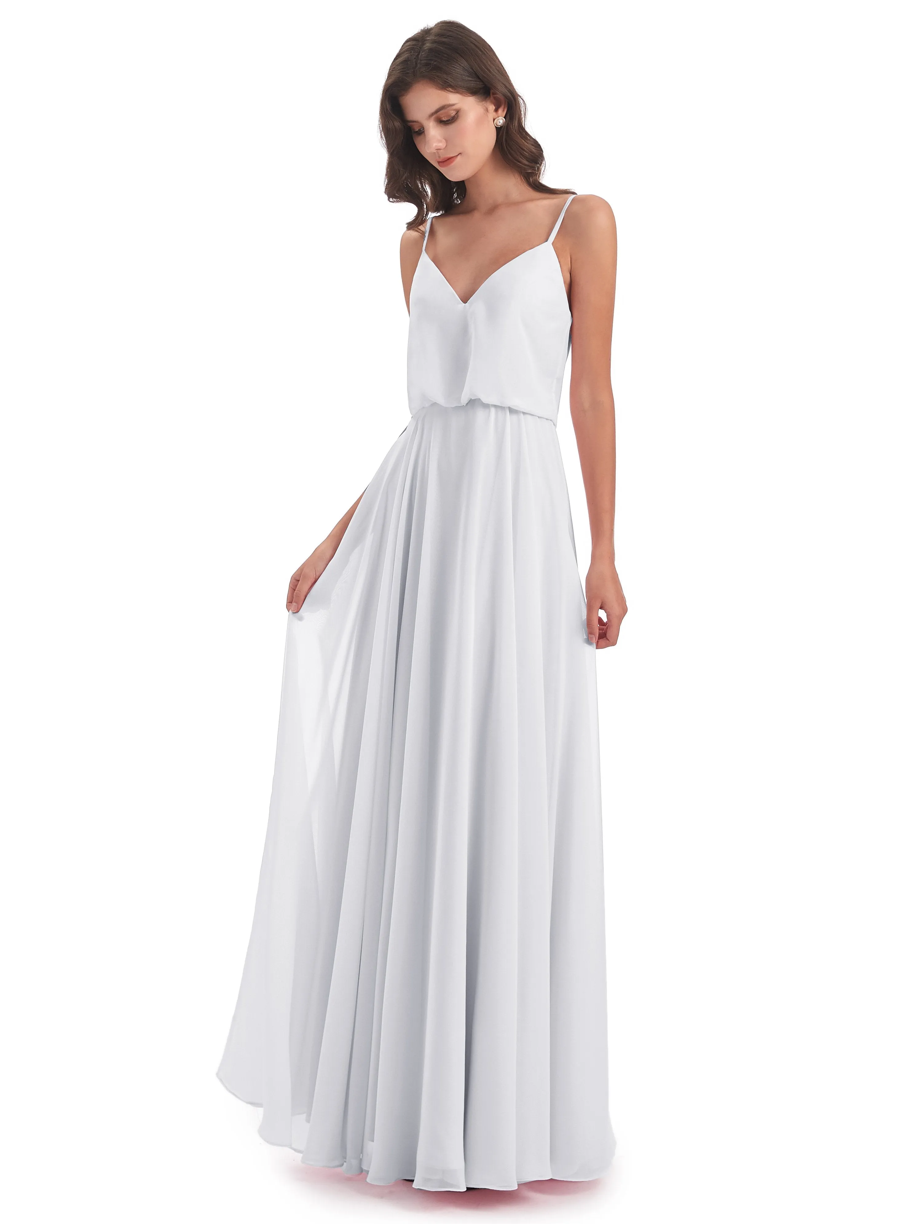 Nancy Casual Spaghetti Straps Long Chiffon Bridesmaid Dresses