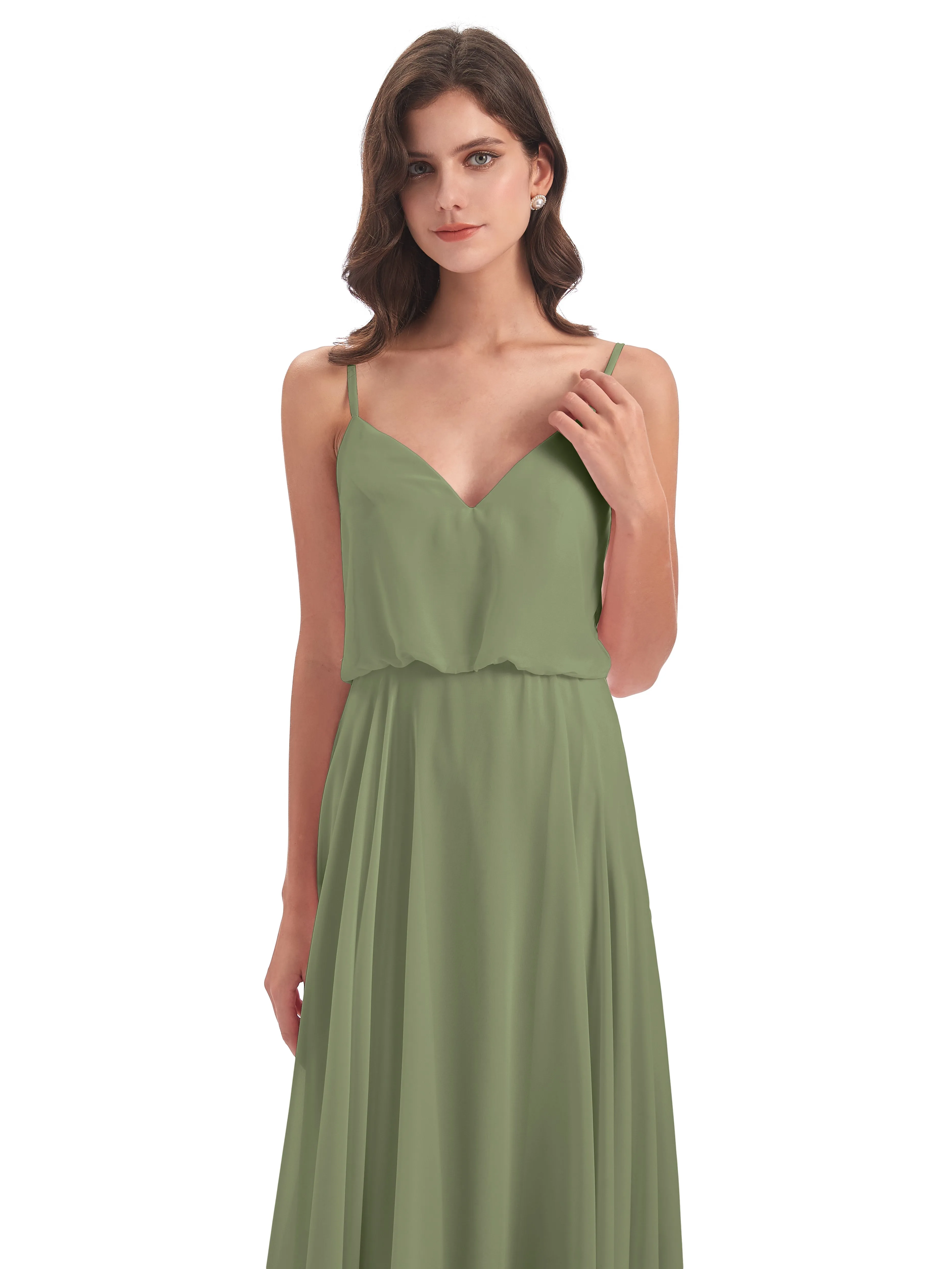 Nancy Casual Spaghetti Straps Long Chiffon Bridesmaid Dresses