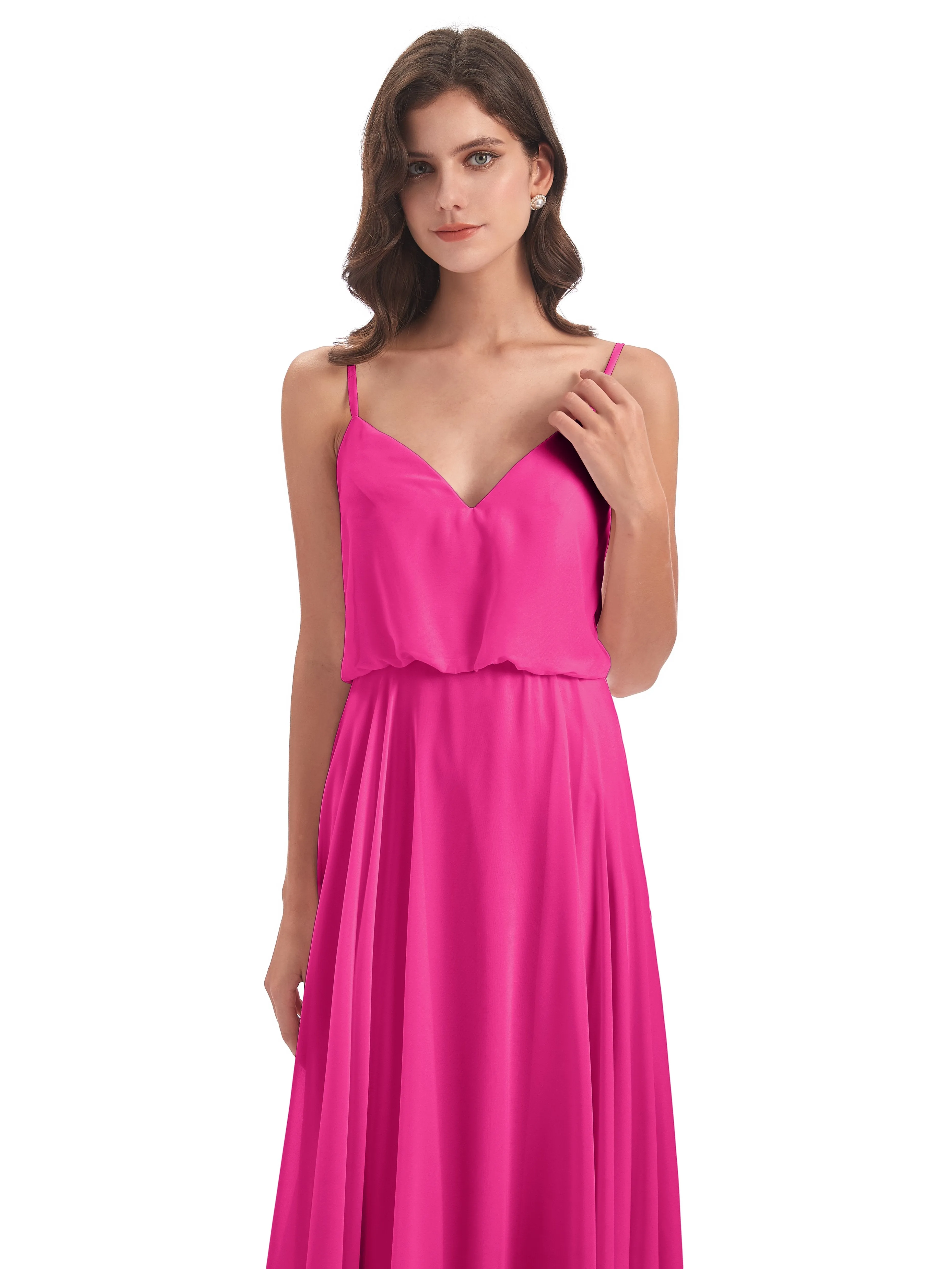 Nancy Casual Spaghetti Straps Long Chiffon Bridesmaid Dresses