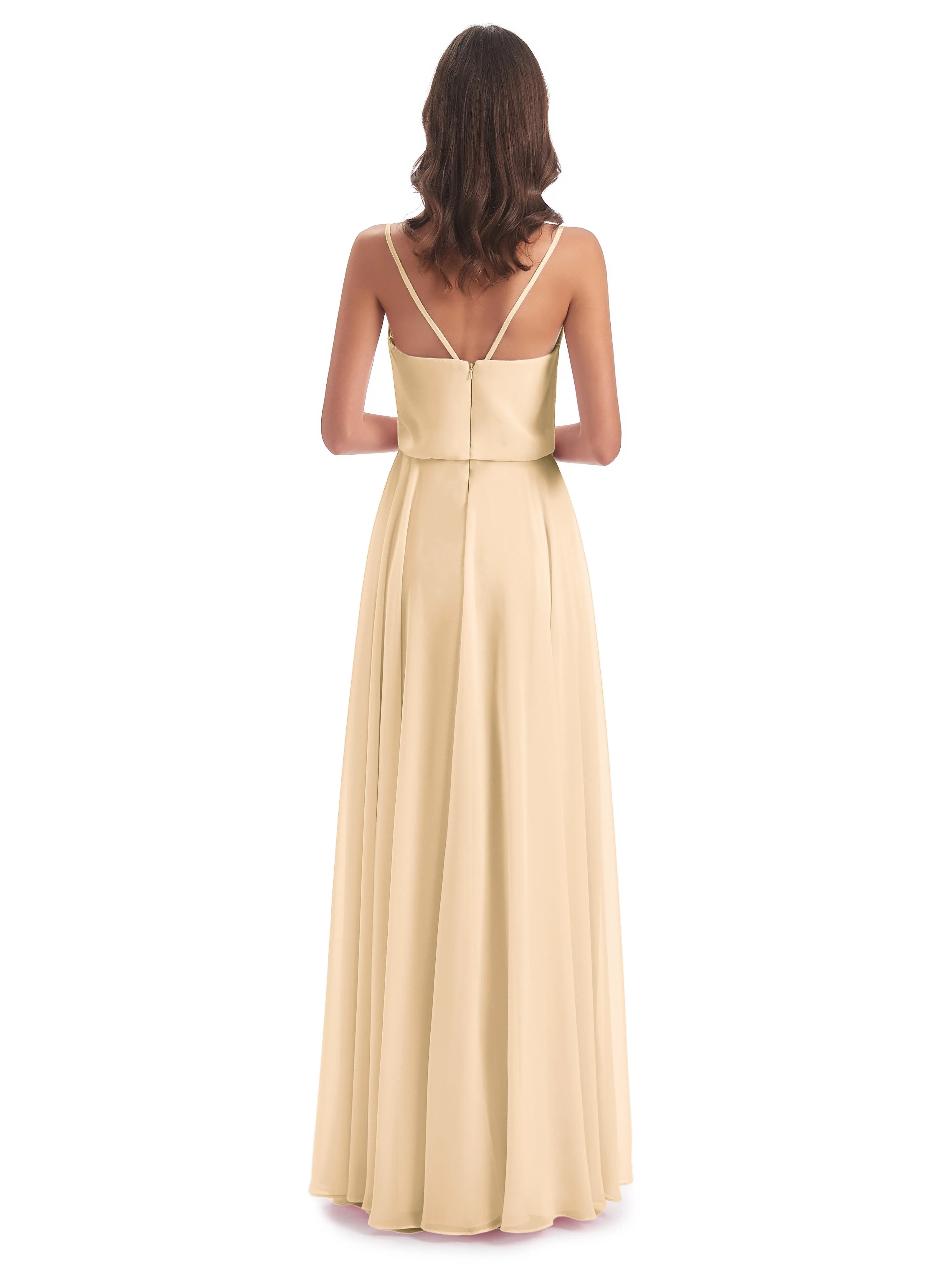 Nancy Casual Spaghetti Straps Long Chiffon Bridesmaid Dresses