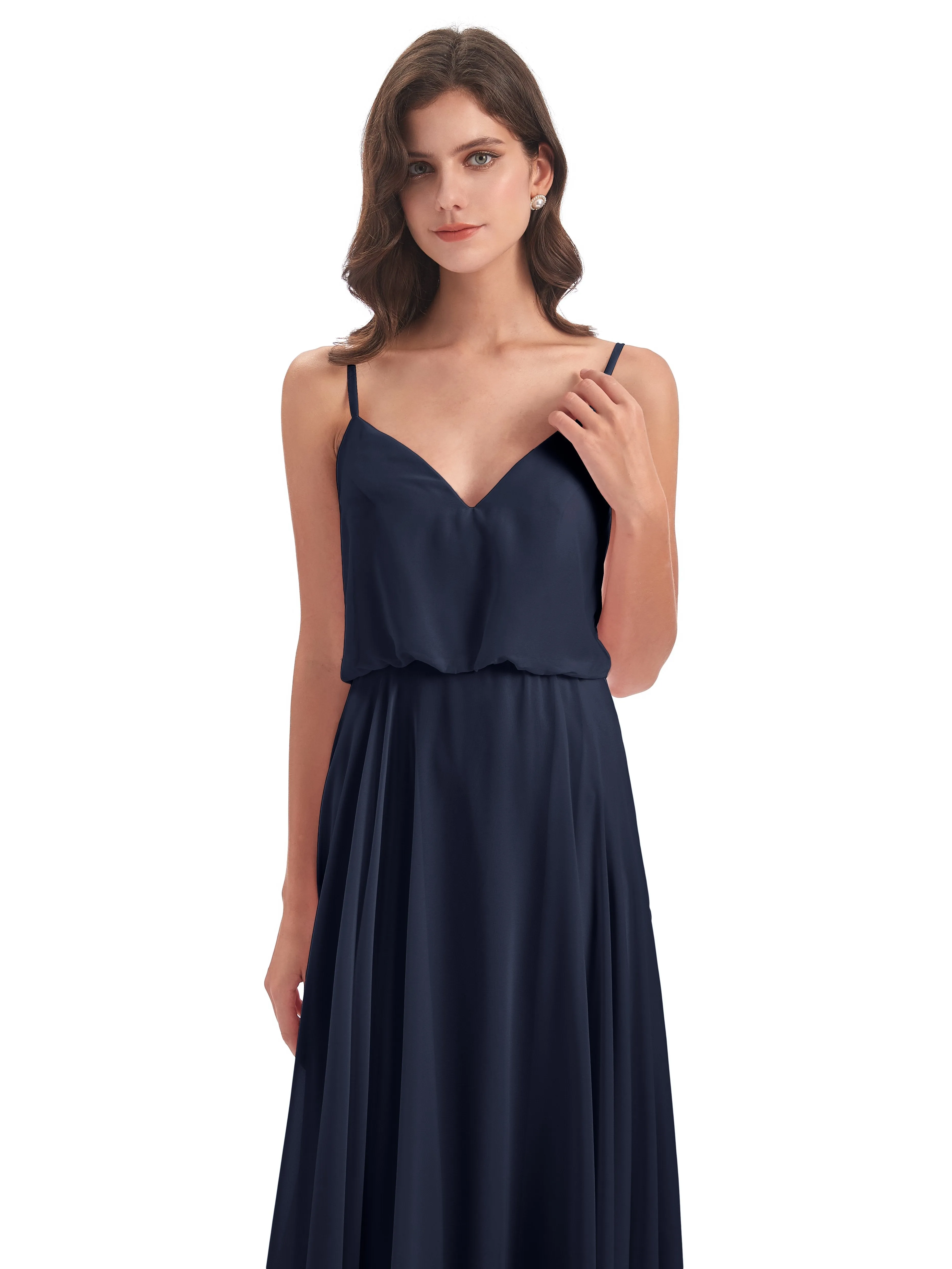 Nancy Casual Spaghetti Straps Long Chiffon Bridesmaid Dresses