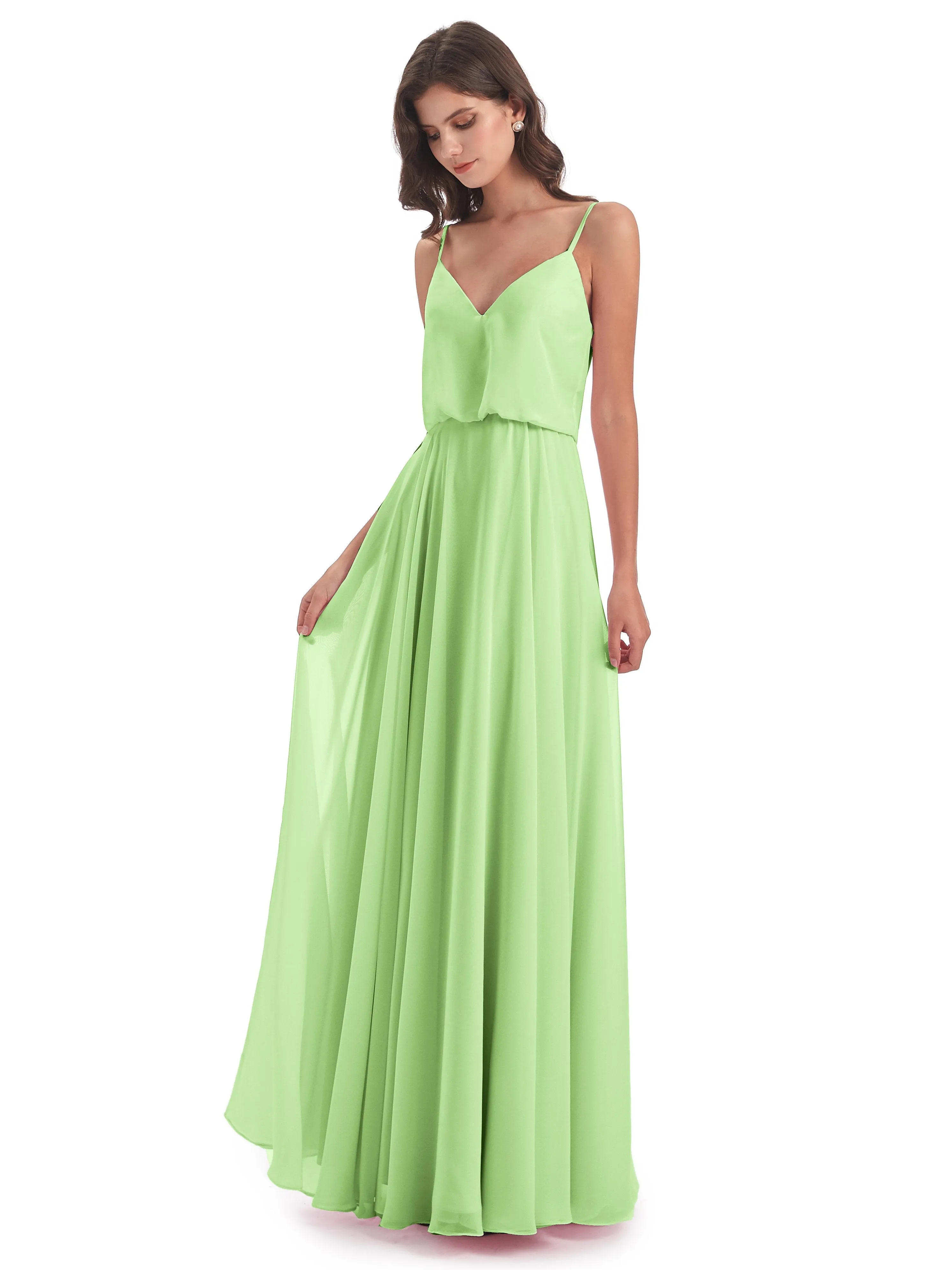 Nancy Casual Spaghetti Straps Long Chiffon Bridesmaid Dresses