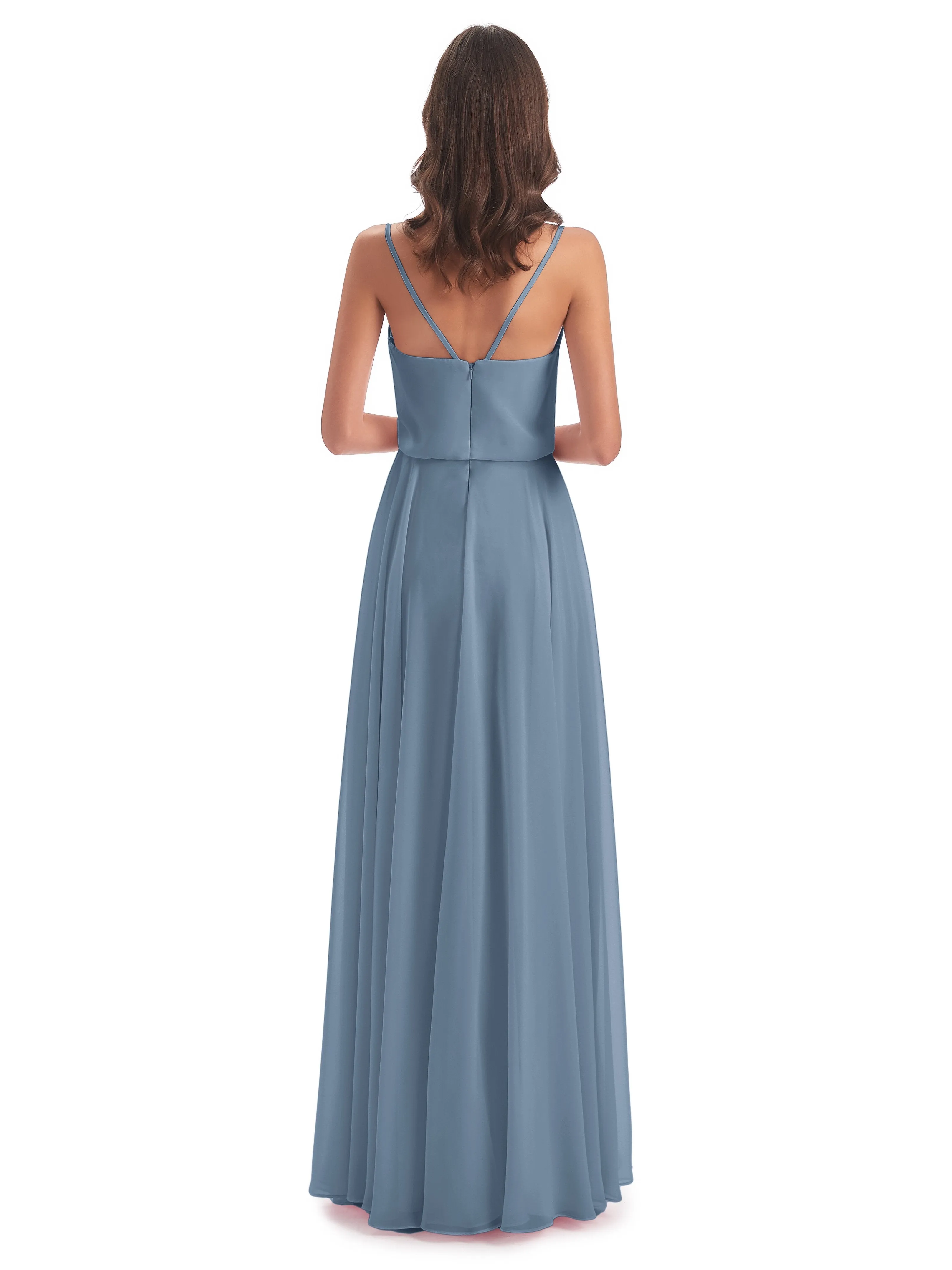 Nancy Casual Spaghetti Straps Long Chiffon Bridesmaid Dresses