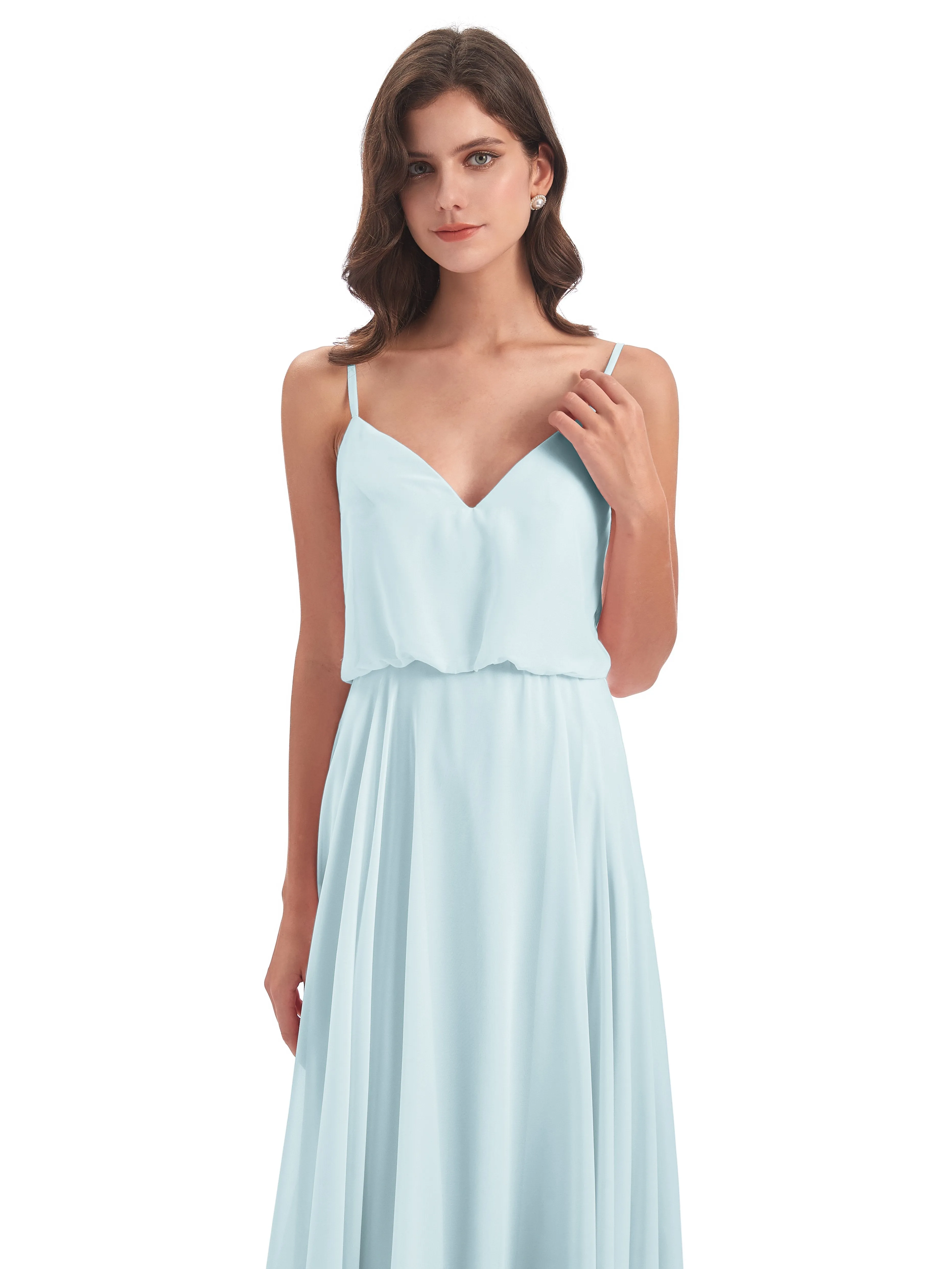 Nancy Casual Spaghetti Straps Long Chiffon Bridesmaid Dresses