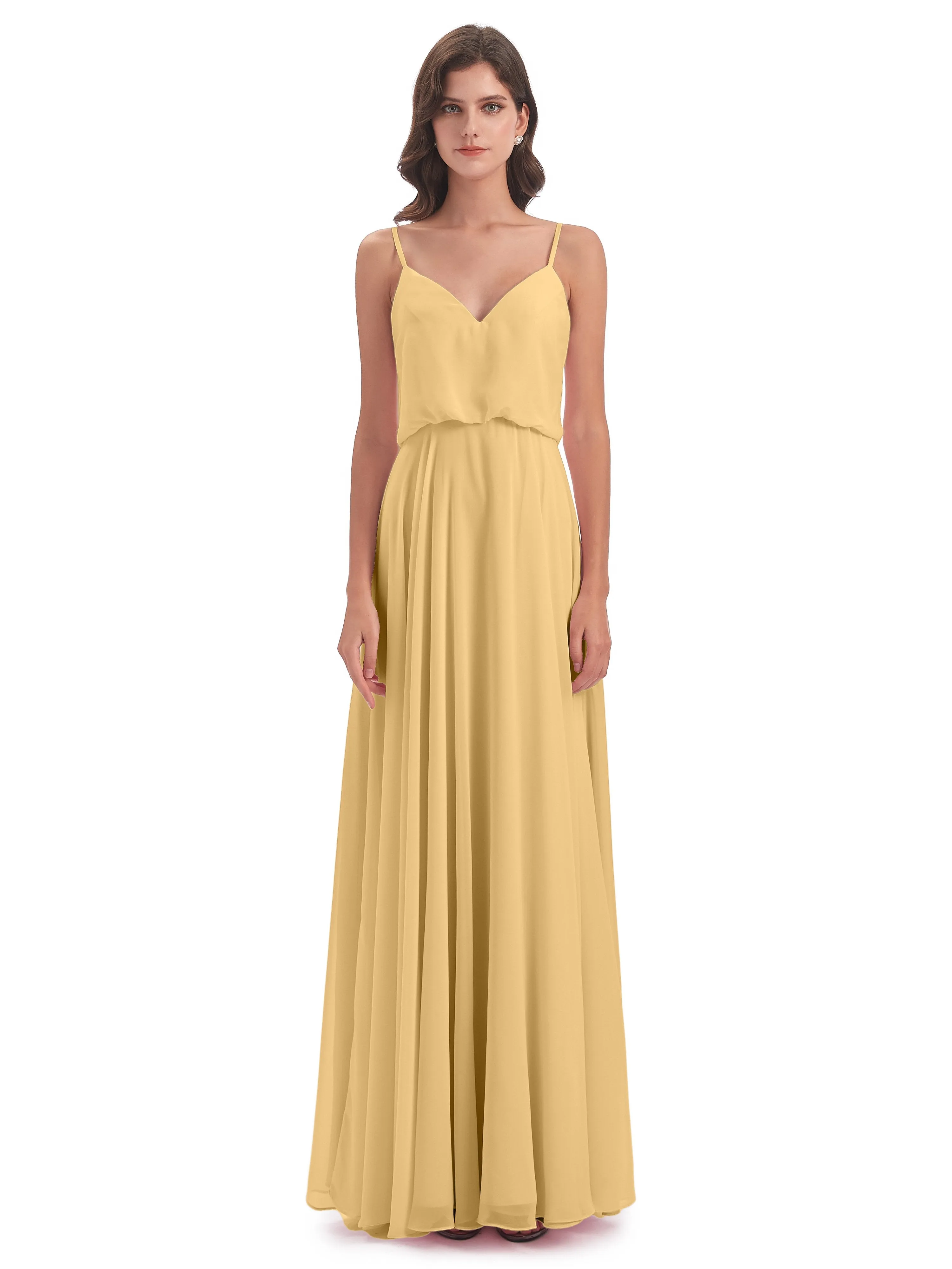 Nancy Casual Spaghetti Straps Long Chiffon Bridesmaid Dresses