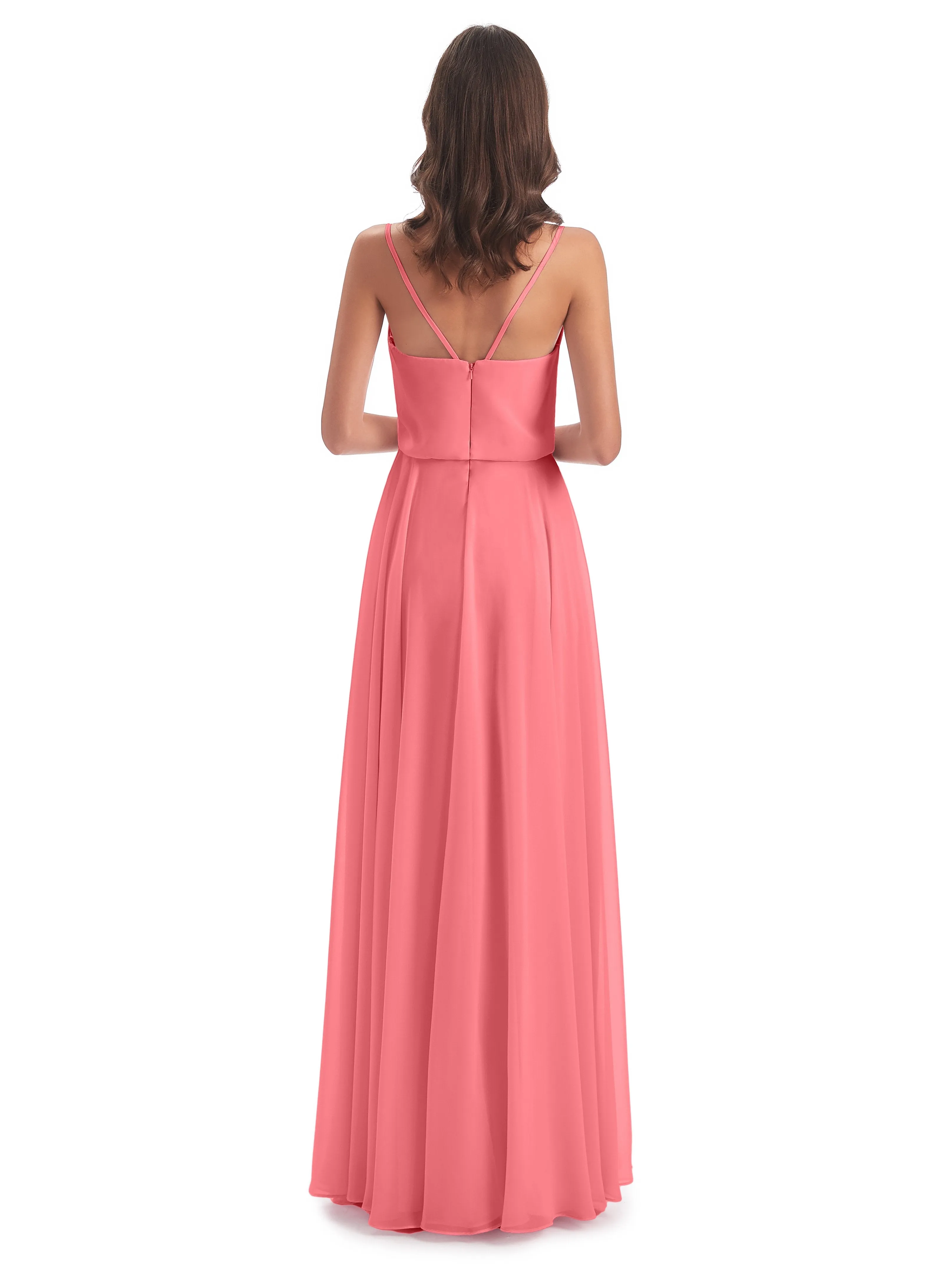 Nancy Casual Spaghetti Straps Long Chiffon Bridesmaid Dresses