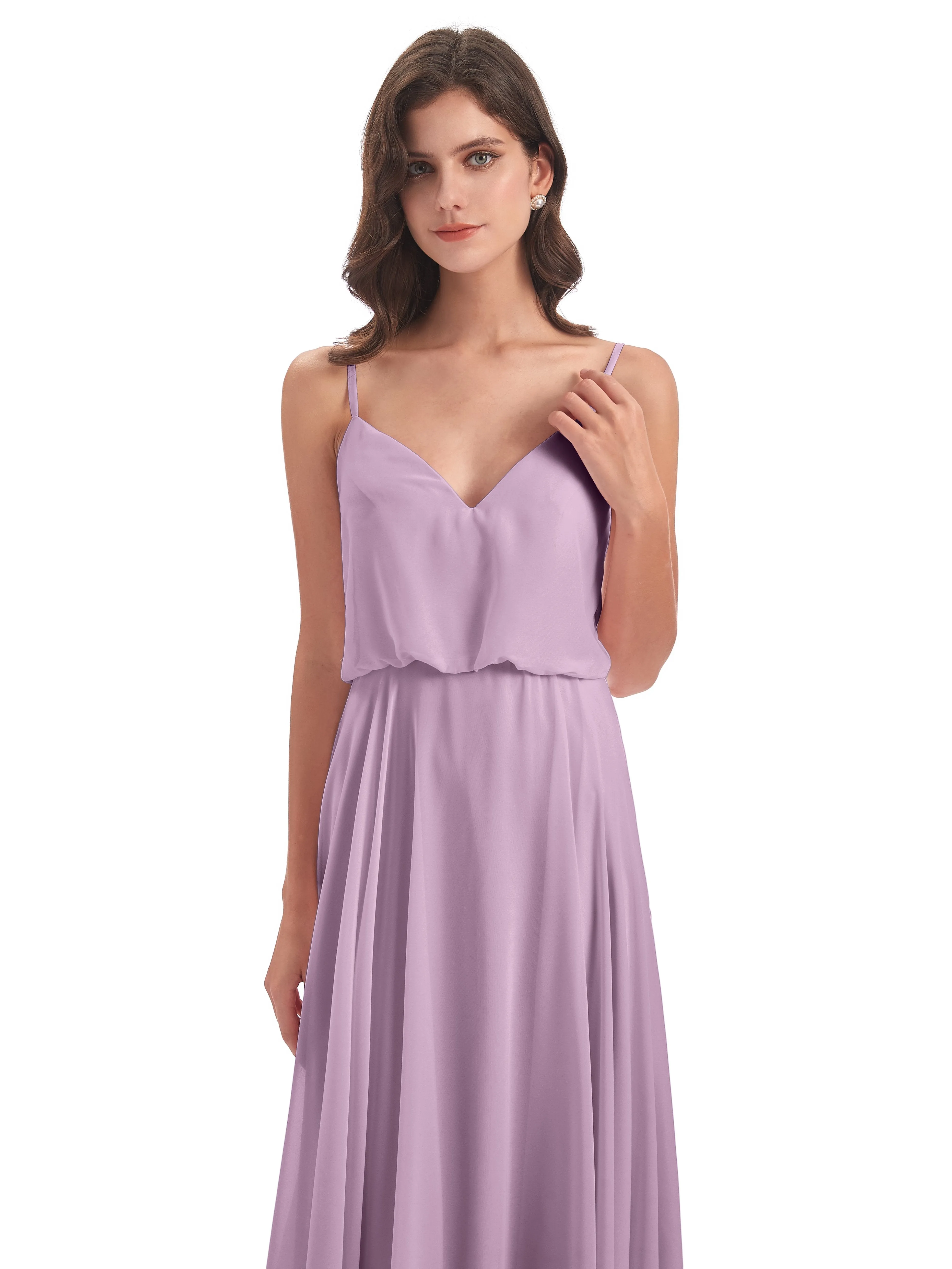 Nancy Casual Spaghetti Straps Long Chiffon Bridesmaid Dresses