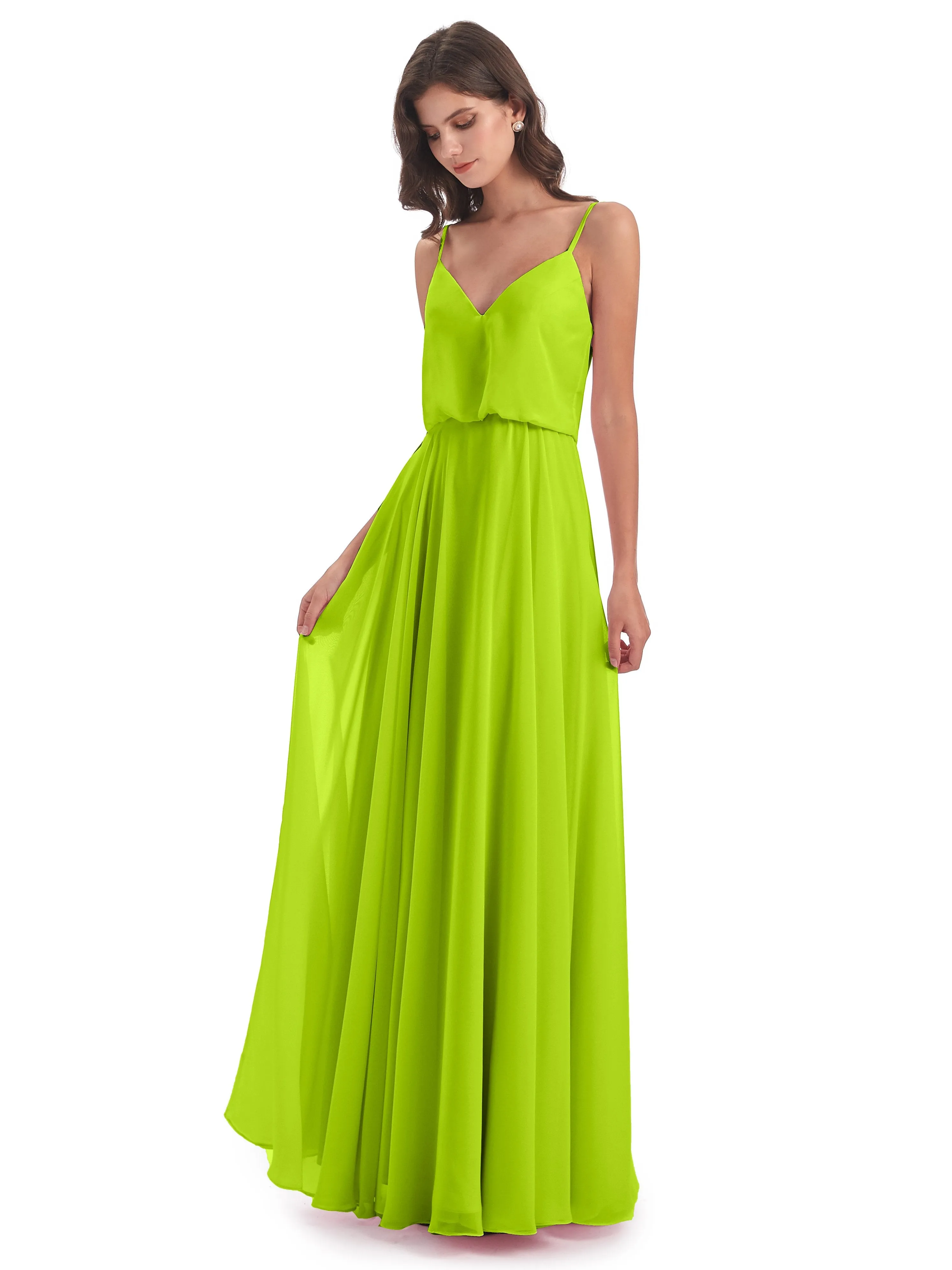 Nancy Casual Spaghetti Straps Long Chiffon Bridesmaid Dresses