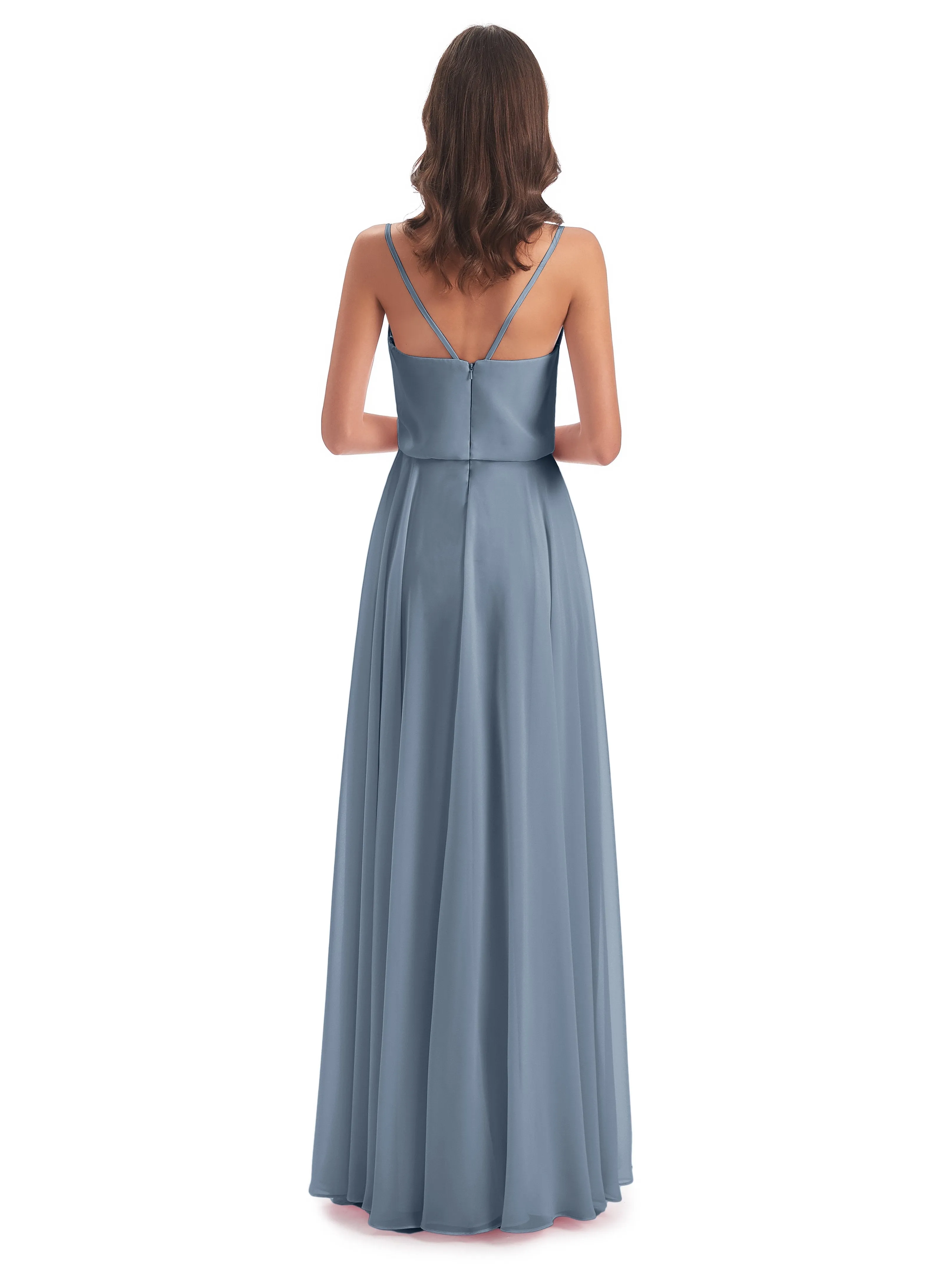 Nancy Casual Spaghetti Straps Long Chiffon Bridesmaid Dresses