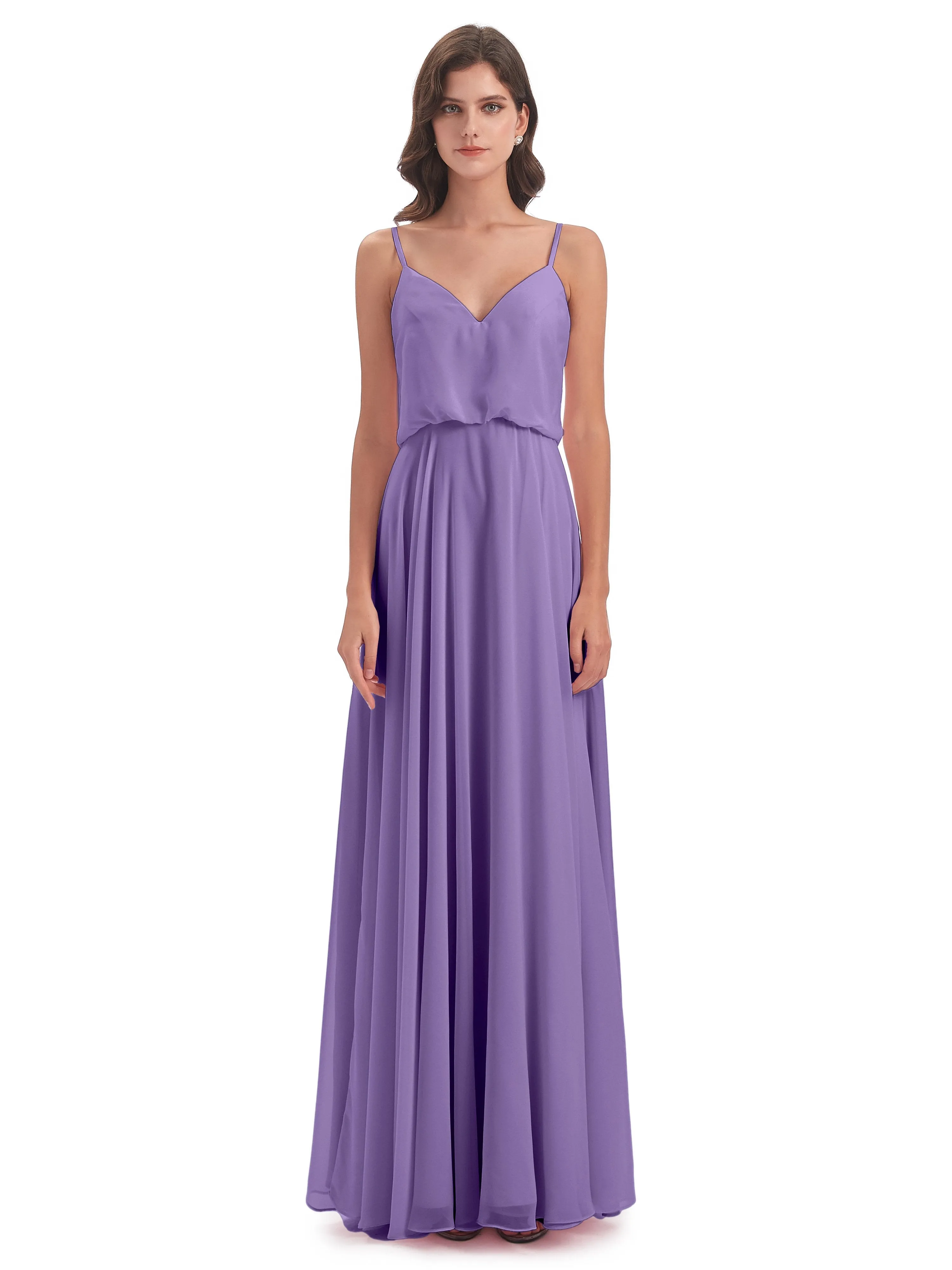 Nancy Casual Spaghetti Straps Long Chiffon Bridesmaid Dresses