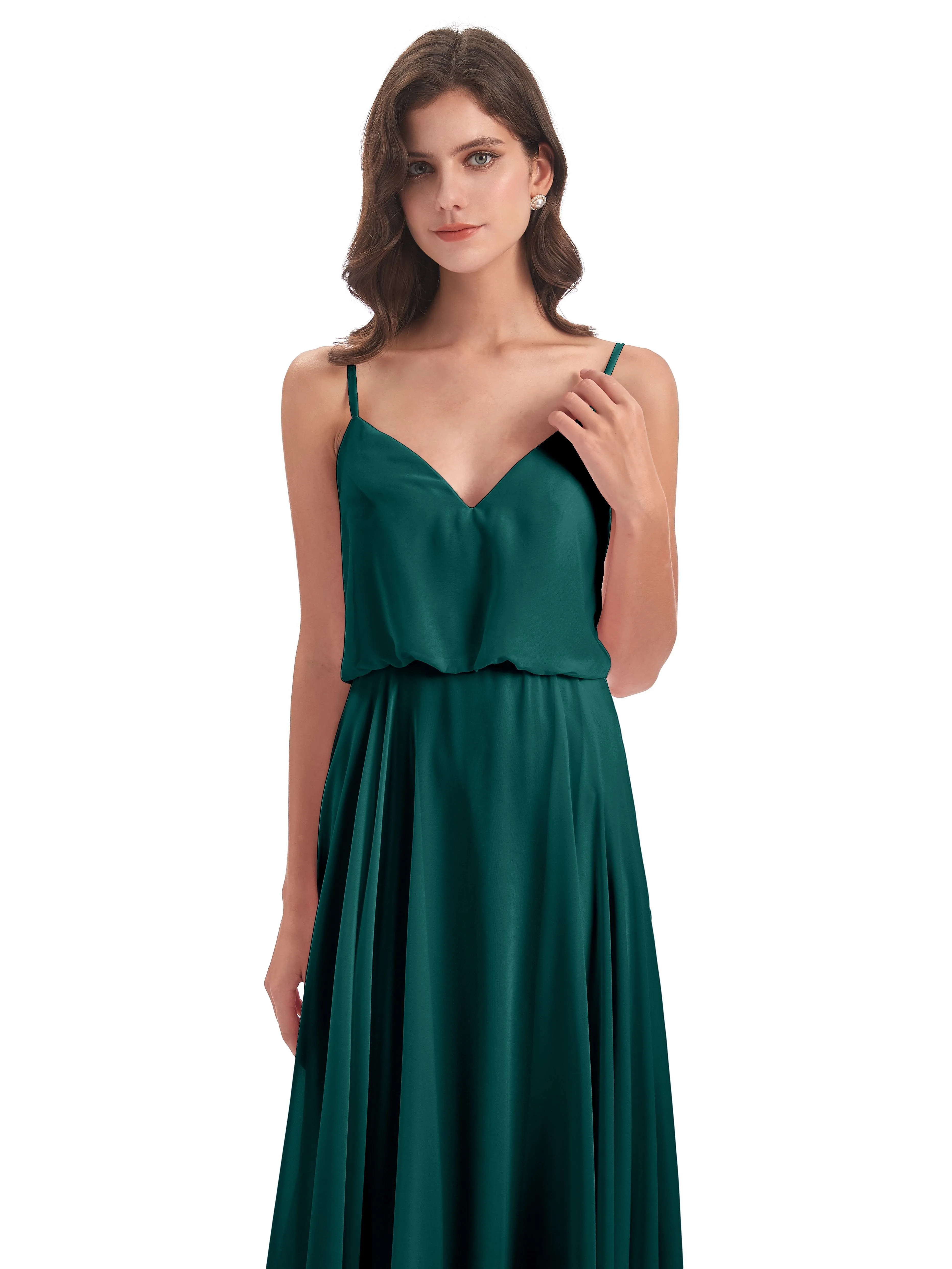 Nancy Casual Spaghetti Straps Long Chiffon Bridesmaid Dresses