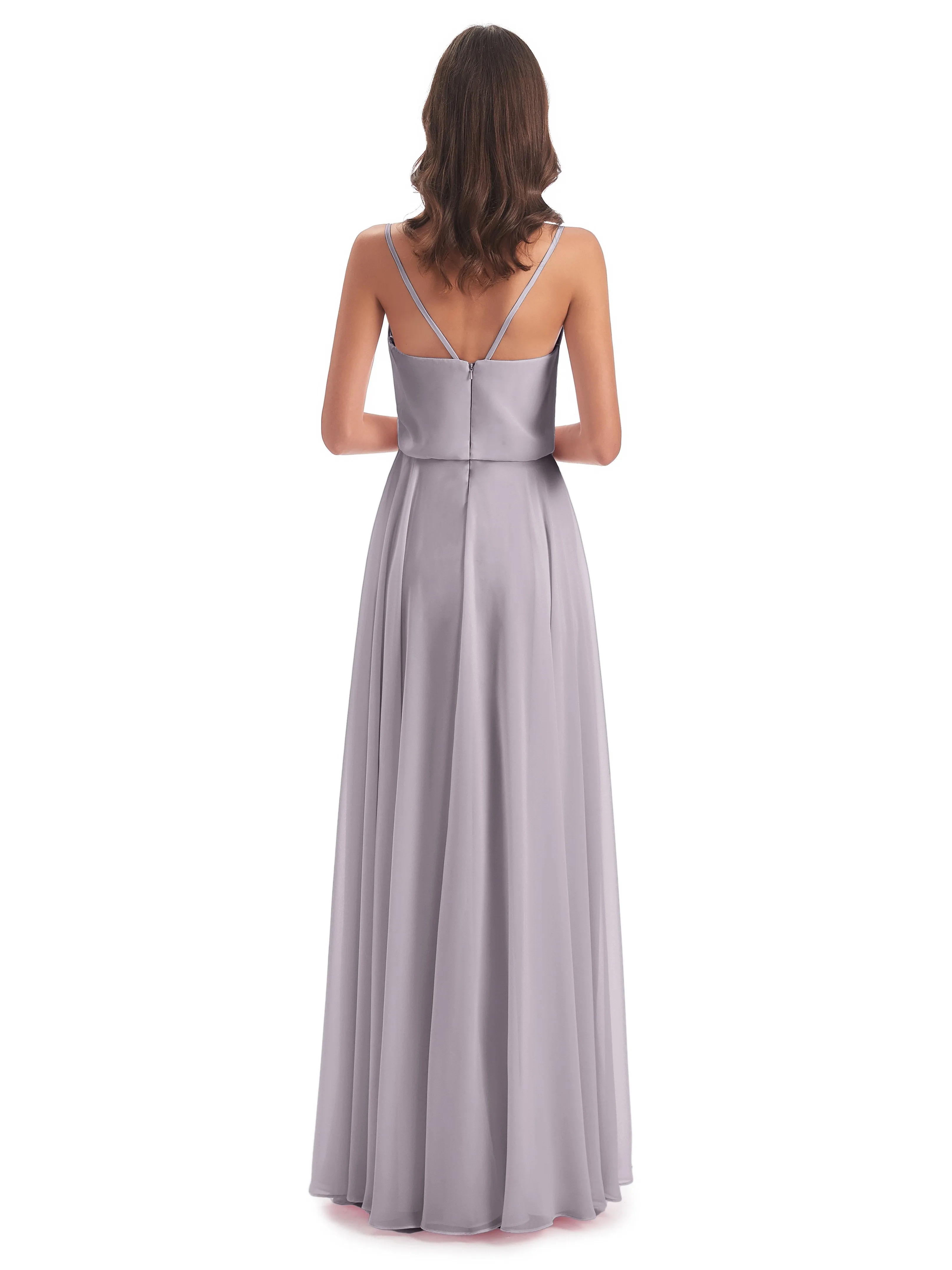 Nancy Casual Spaghetti Straps Long Chiffon Bridesmaid Dresses