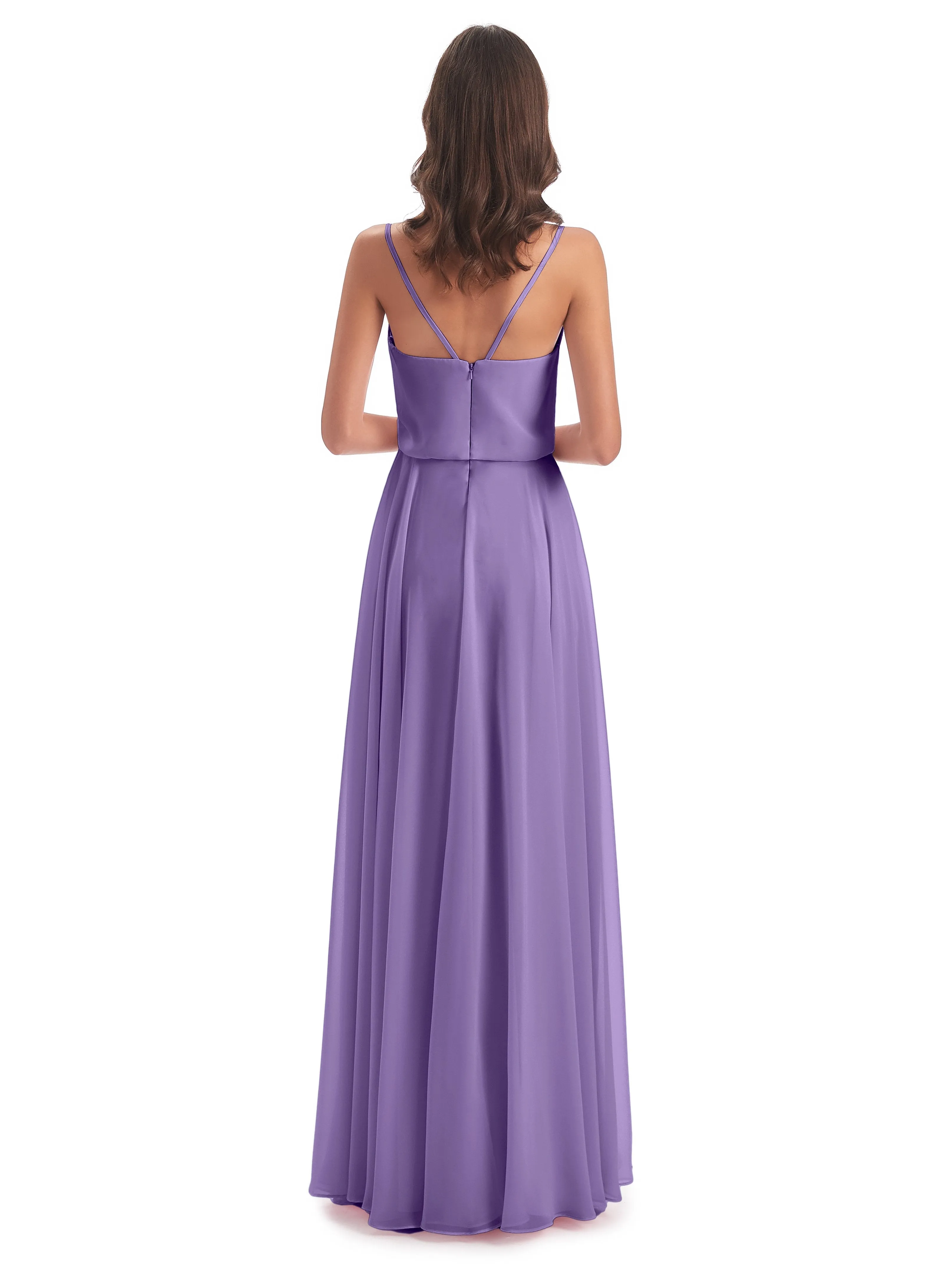 Nancy Casual Spaghetti Straps Long Chiffon Bridesmaid Dresses