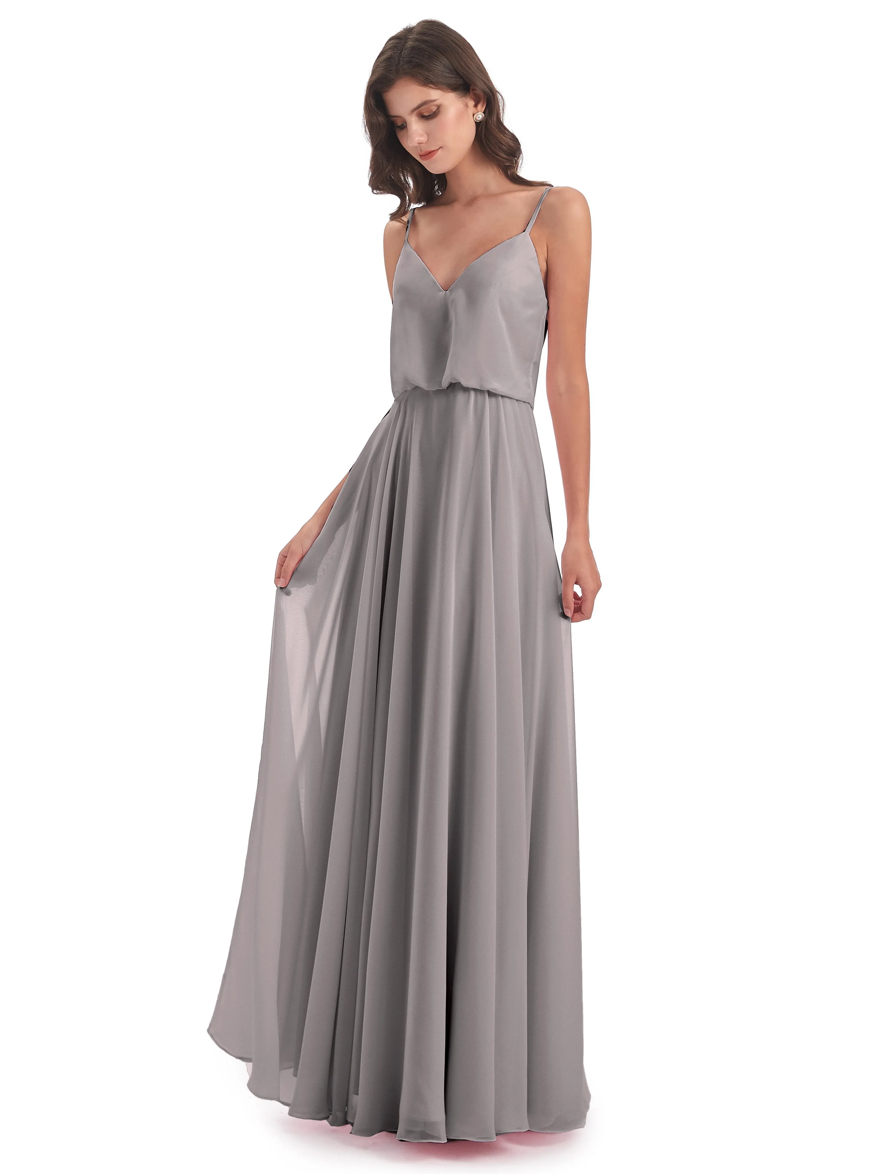 Nancy Casual Spaghetti Straps Long Chiffon Bridesmaid Dresses