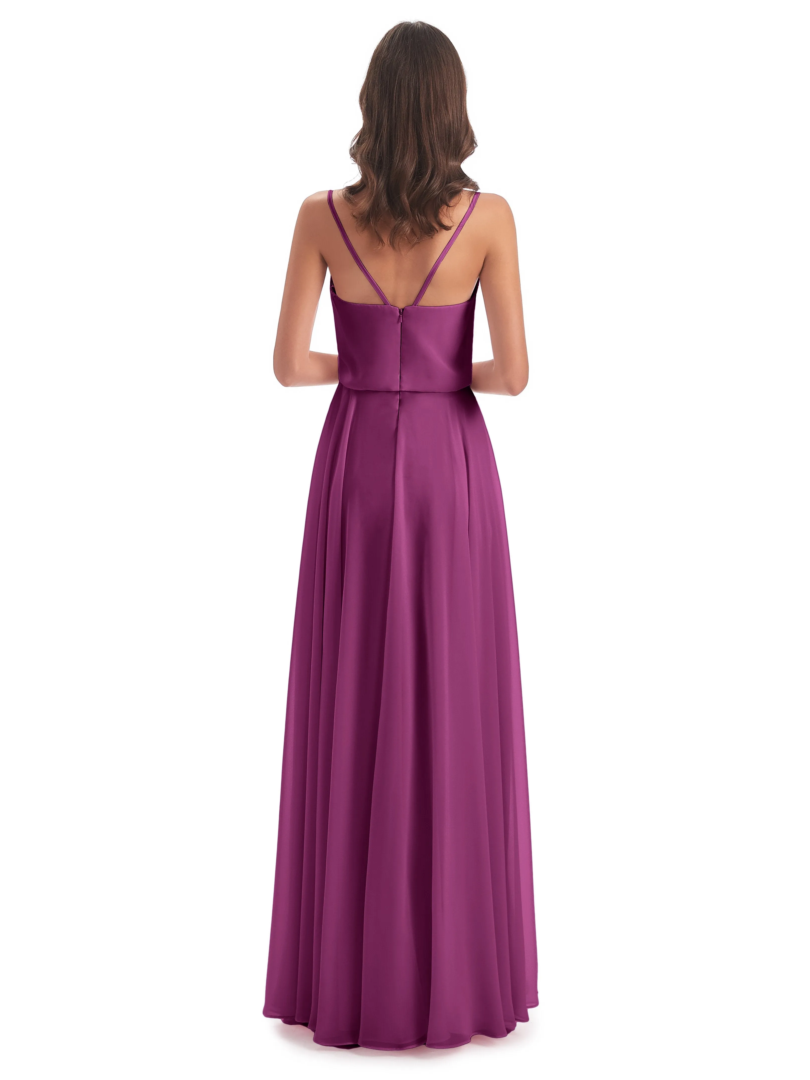 Nancy Casual Spaghetti Straps Long Chiffon Bridesmaid Dresses